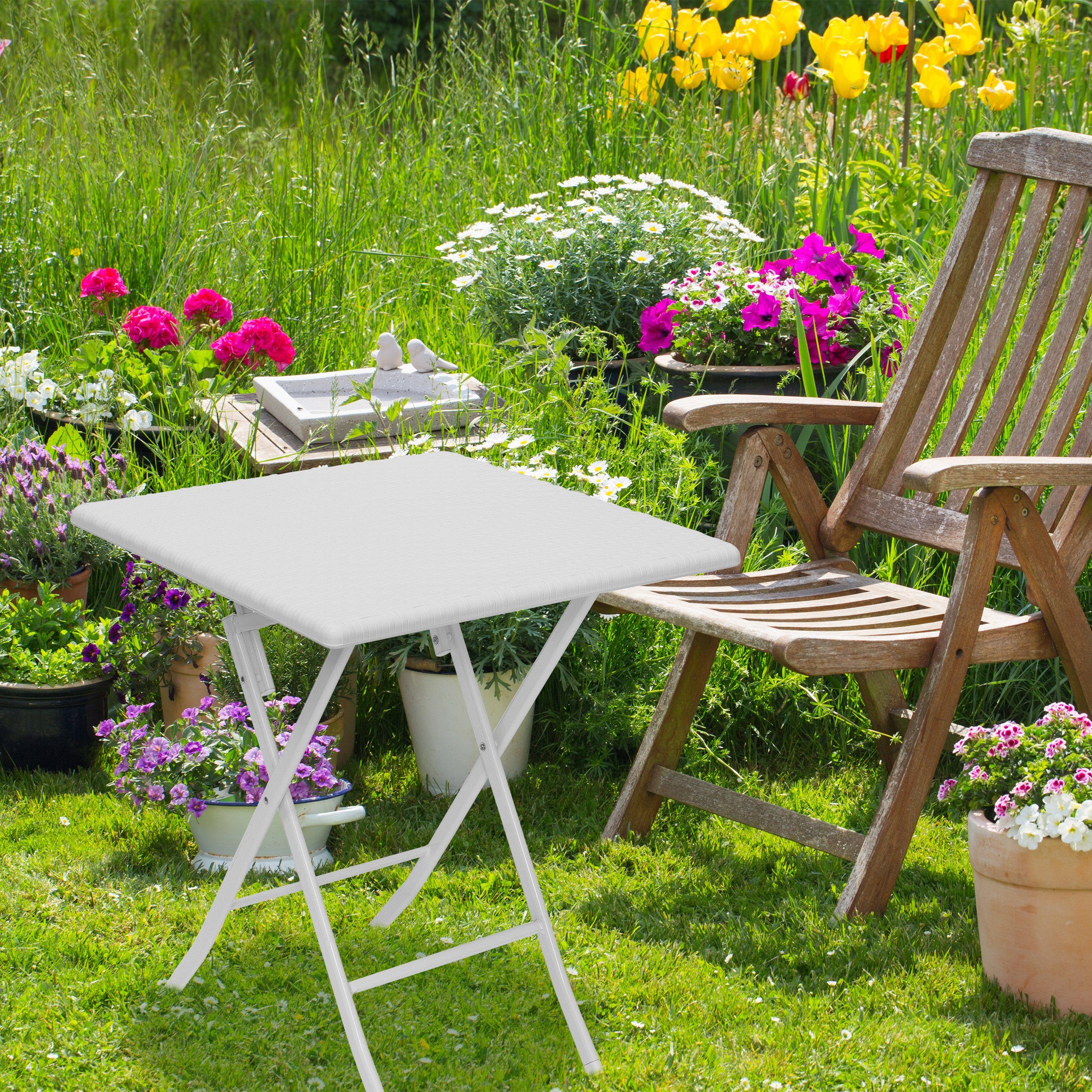 Gartentisch relaxdays Quadratisch klappbar Weiß, Gartentisch BASTIAN,