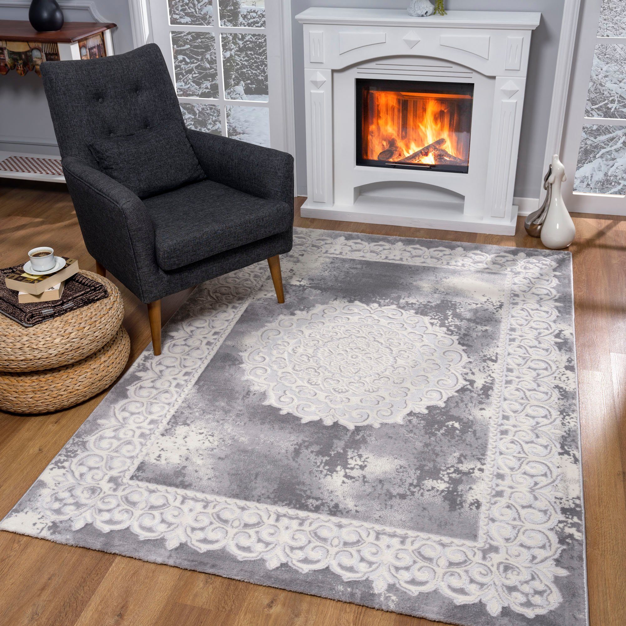 Sanat Teppich Harmony 3205, auch als Läufer und rund, rechteckig, Höhe: 12 mm, Wohnzimmer, Kurzflor, modern, Orient Optik, Schlafzimmer