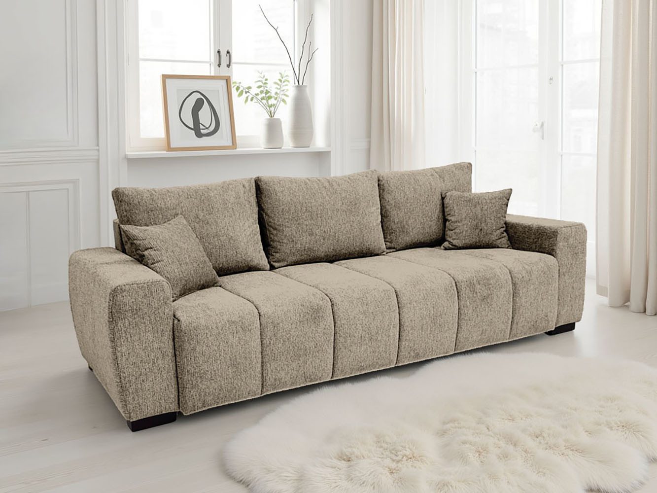 Home affaire Schlafsofa Bello, B: 239 cm, Liegefl. 142x194 cm, Bettfunktion, Bettkasten & 2 Zierkissen, Federkern