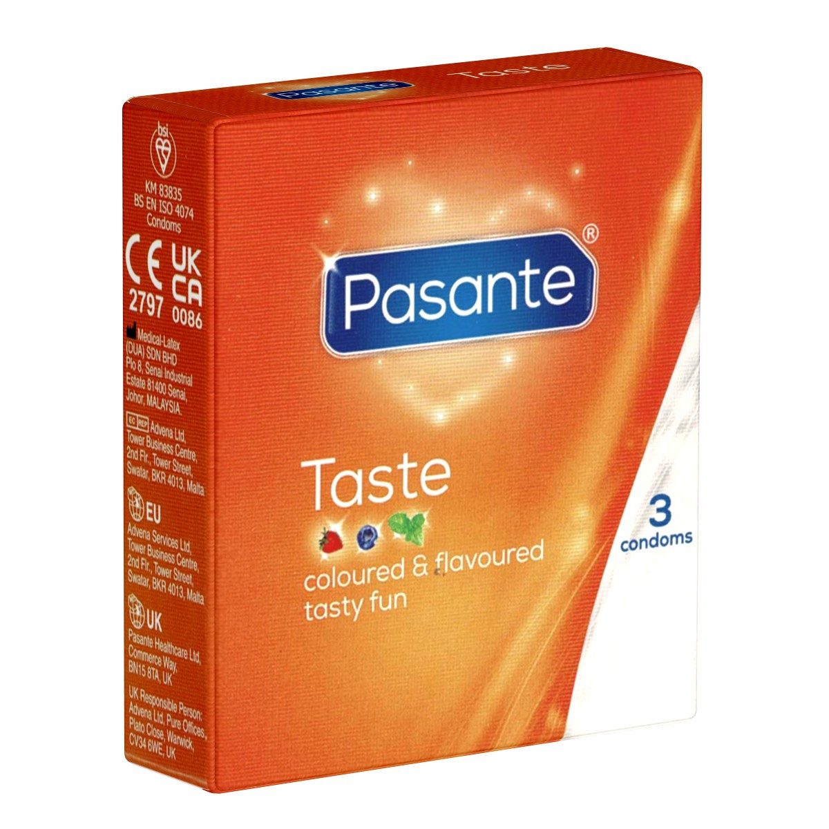 Pasante Презервативы Taste (Flavours) Презервативы mit inspirierenden Aromen, Packung mit, 3 St., bunte Презервативы mit Geschmack, Презервативы für Oralverkehr