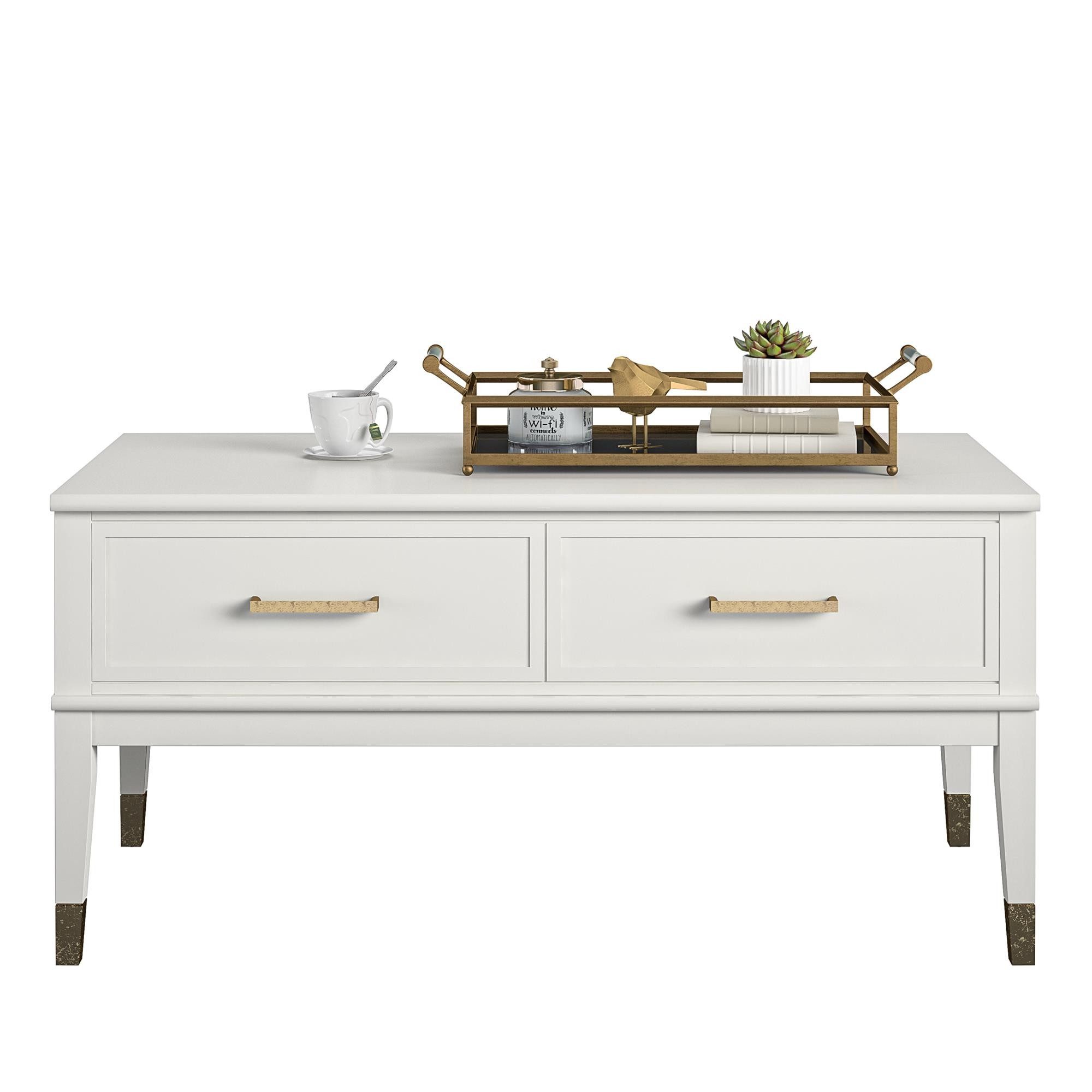 freiraum Couchtisch Bendik, 2 Schubladen, Weiß, MDF/Kautschukholz/Metall - 106x51x52cm (BxHxT)