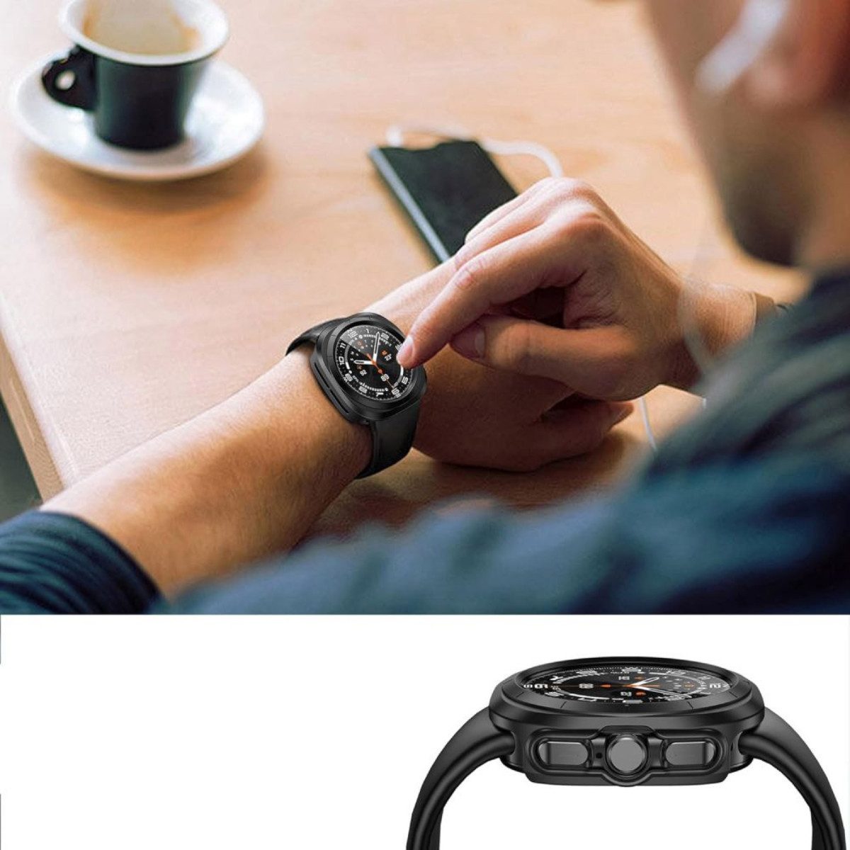 TECH PROTECT Smartwatch-Hülle Defense360 mit Samsung Galaxy Watch Ultra (47 mm) Schwarz 47, Zuverlässiger Rundumschutz für sportliche und Outdoor Nutzung