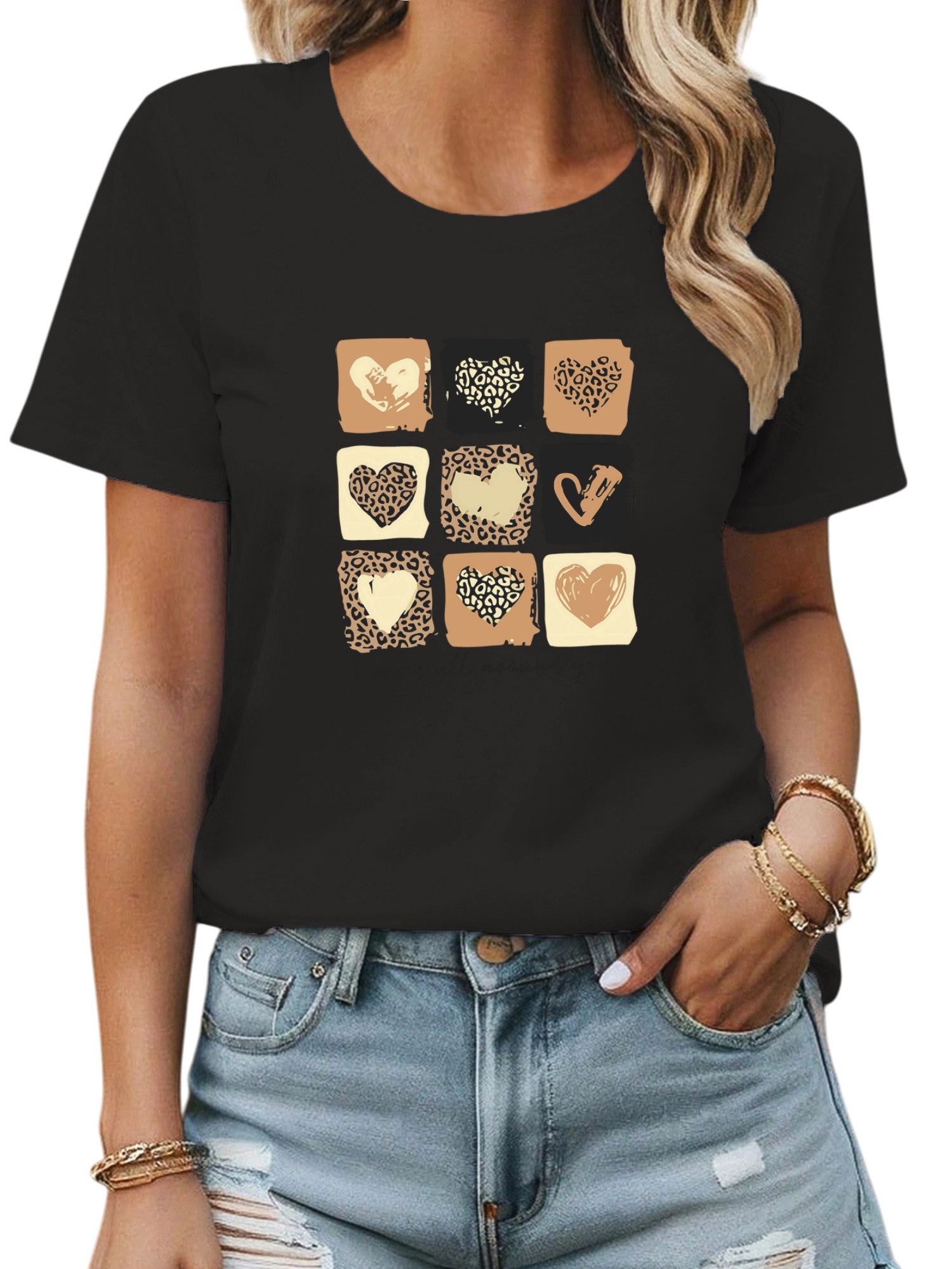 PYL Print-Shirt Damen Sommer Kurzarmbluse Locker günstig online kaufen
