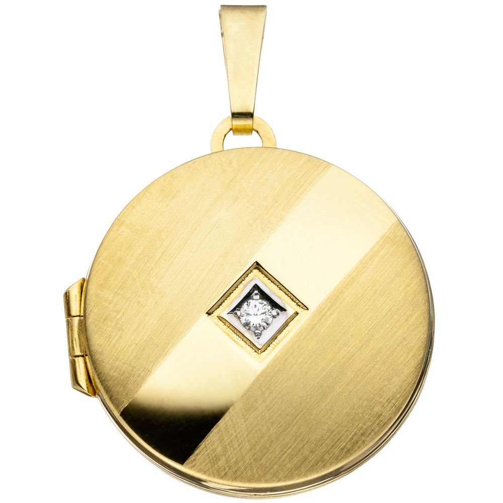 Schmuck Krone Kettenanhänger Medaillon Anhänger zum Öffnen aus 333 Gold Gelbgold rund Zirkonia weiß Amulett, Gold 333