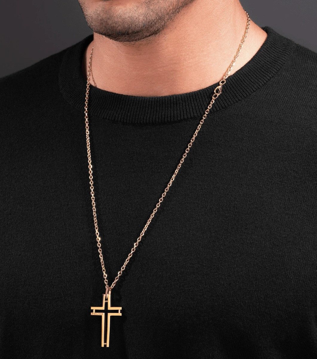Police Kette mit Anhänger Police Halskette-Anhänger Herren Framed Metall Gold-Ton PEAGN0005306
