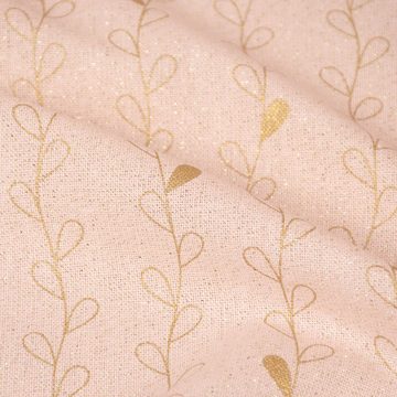 SCHÖNER LEBEN. Stoff Dekostoff Leinenlook Metallic Blätterranken rosa gold 1,40m, mit Metallic-Effekt