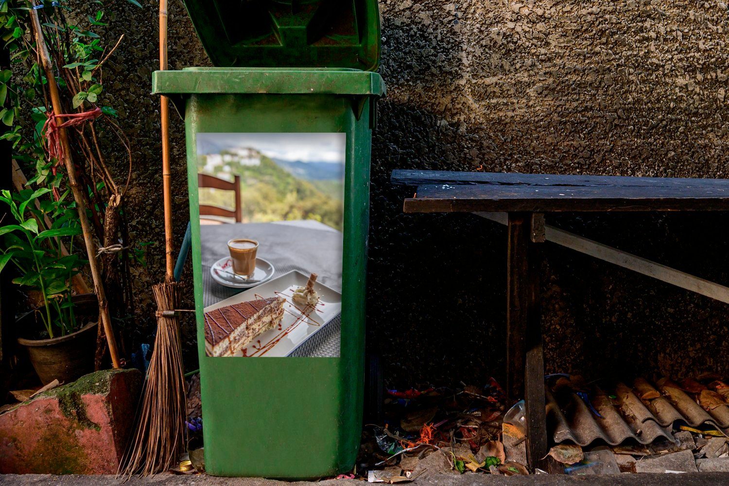 Blick MuchoWow St), Abfalbehälter sauber (1 von ein Mülltonne, Container, auf Wandsticker oben Sticker, zubereitetes Tiramisu-Dessert Mülleimer-aufkleber,