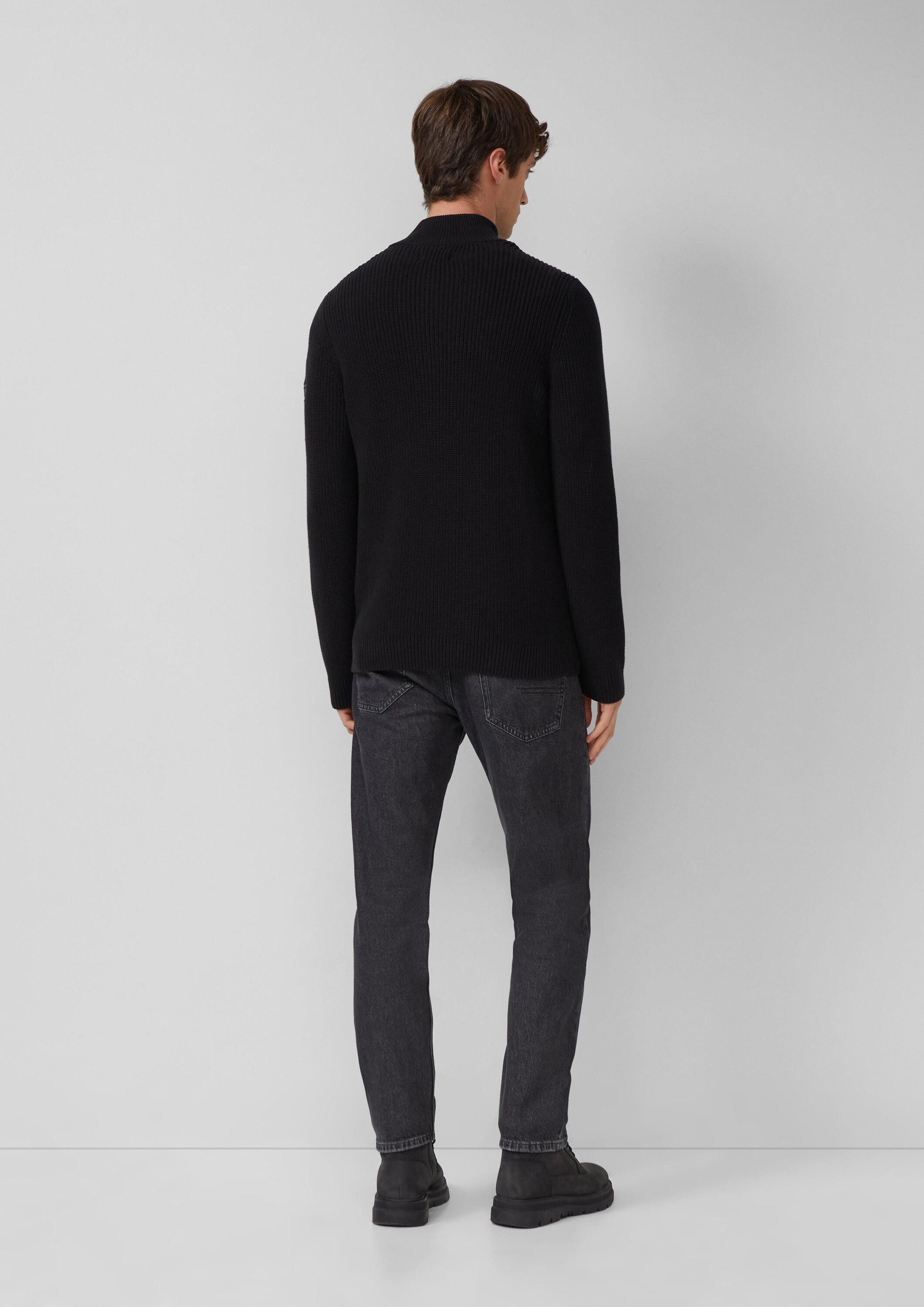 s.Oliver Longpullover Strickpullover Gerippter Baumwoll-Pullover mit Troyer-Kragen