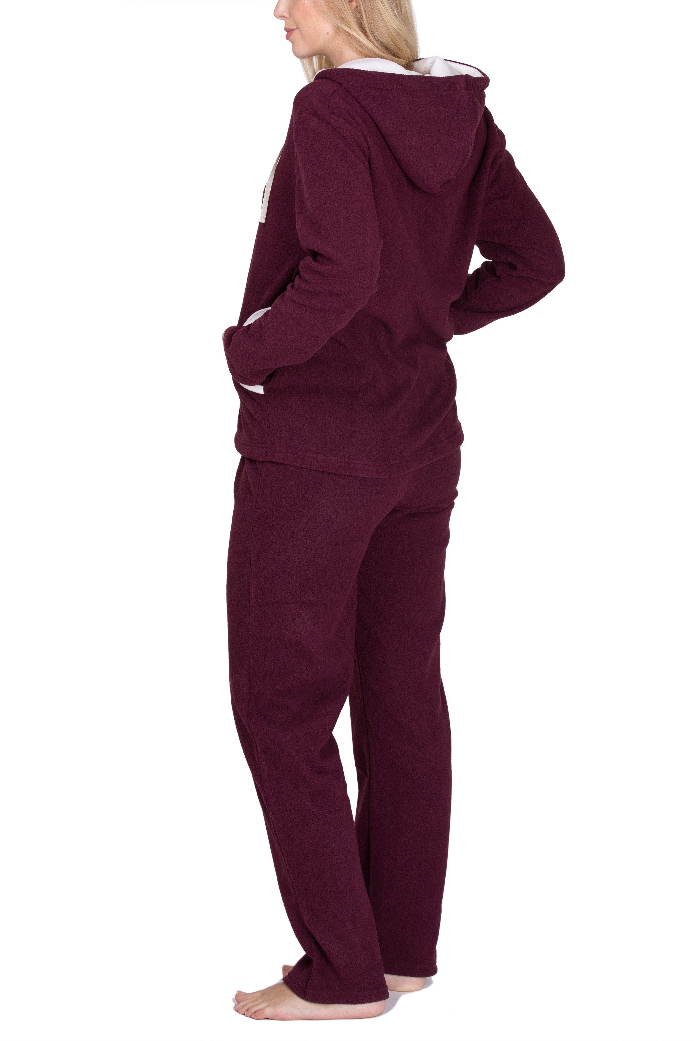 SLOUCHER Hausanzug Damen Fleece Hausanzug aus bordeaux wärmenden