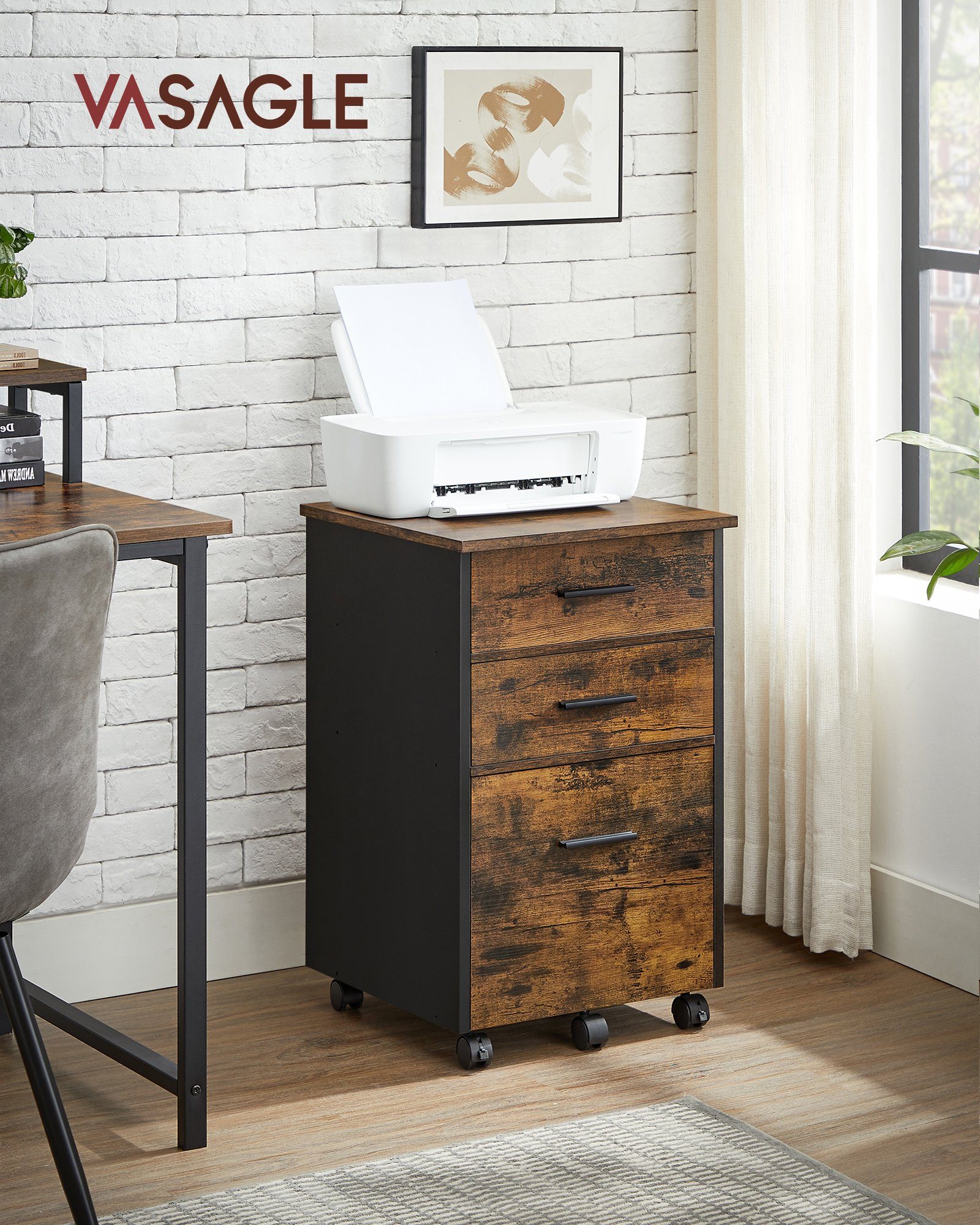VASAGLE Aktenschrank Rollcontainer, mit 3 Schubladen, mit Rollen günstig online kaufen