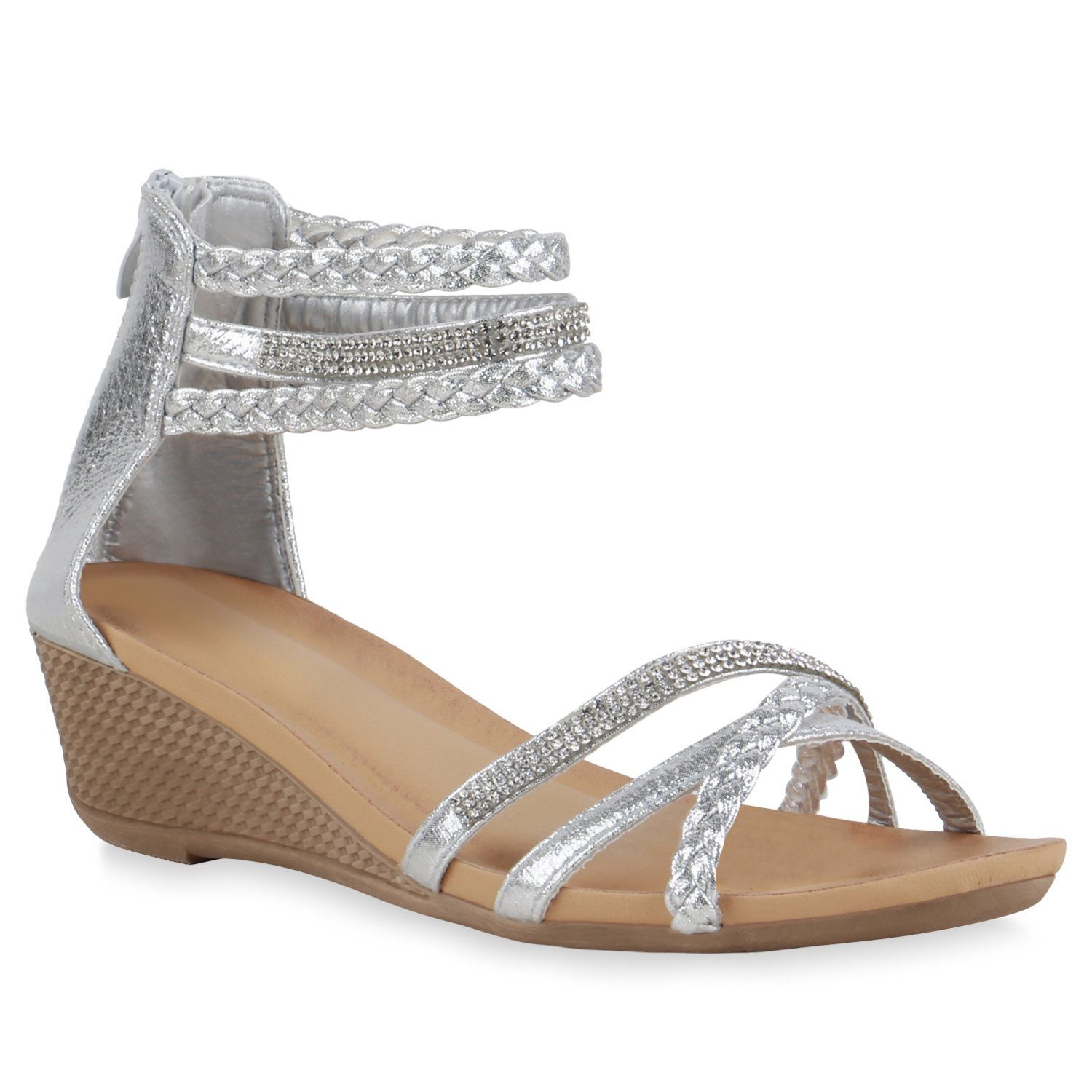 835089 Bequeme Keilsandalette Silber VAN HILL Schuhe