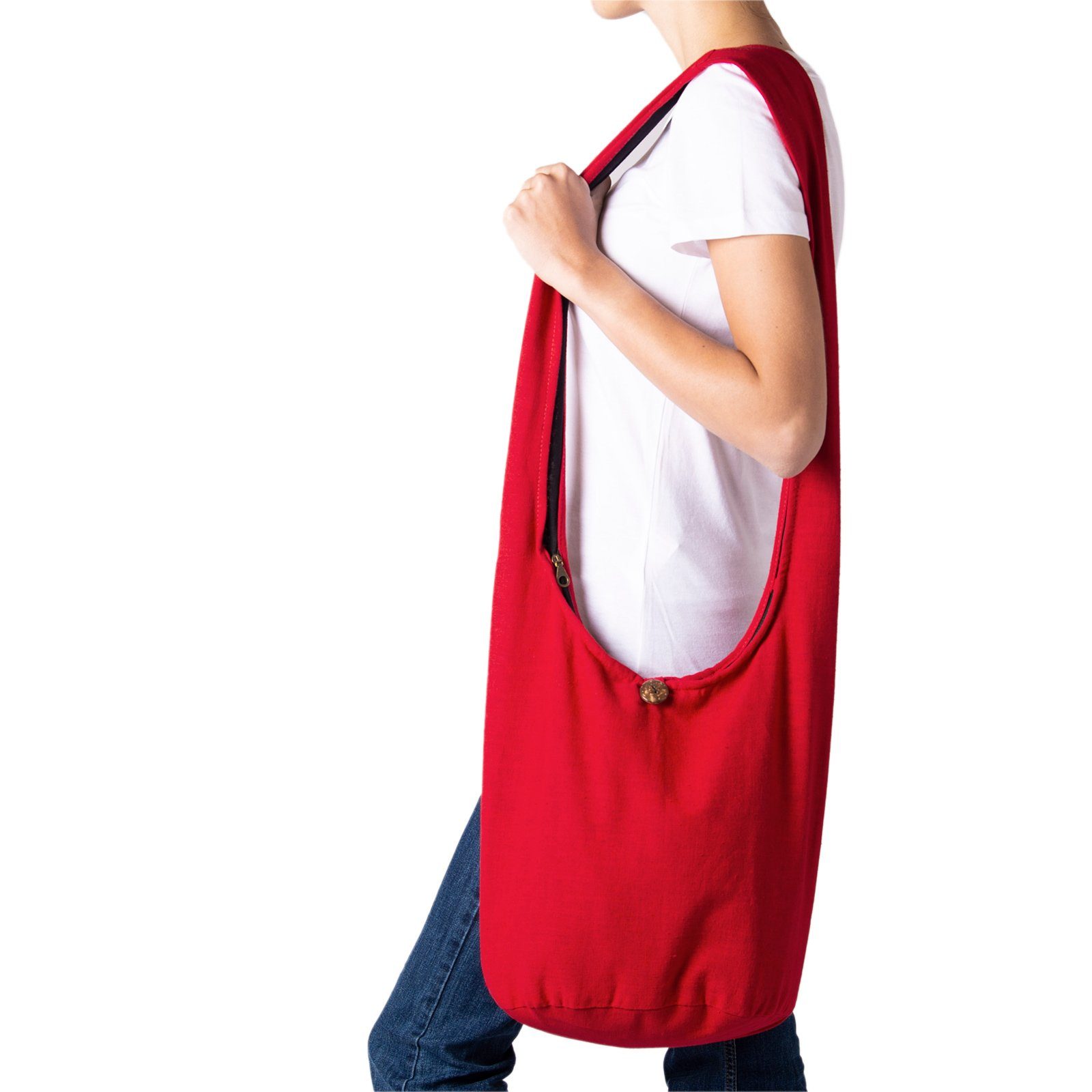 oder 2 Strandtasche Wickeltasche Baumwolle aus in auch Schulterbeutel Umhängetasche Größen, 100% Schultertasche Rot Handtasche PANASIAM als Beuteltasche einfarbig