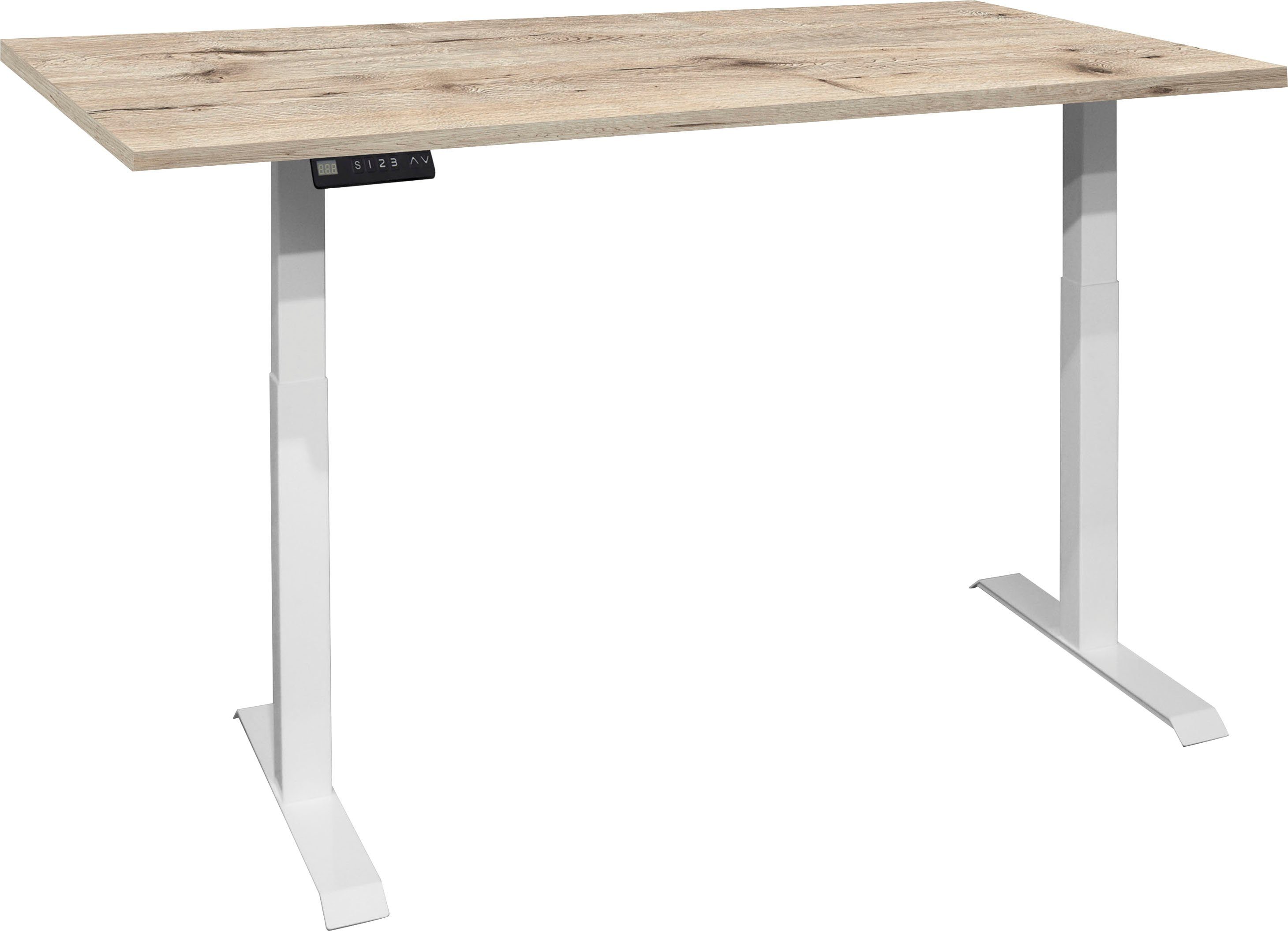 Mäusbacher Schreibtisch Big System Office, Breite 120 cm, elektrisch höhenverstellbar weiß matt / sandeiche | sandeiche