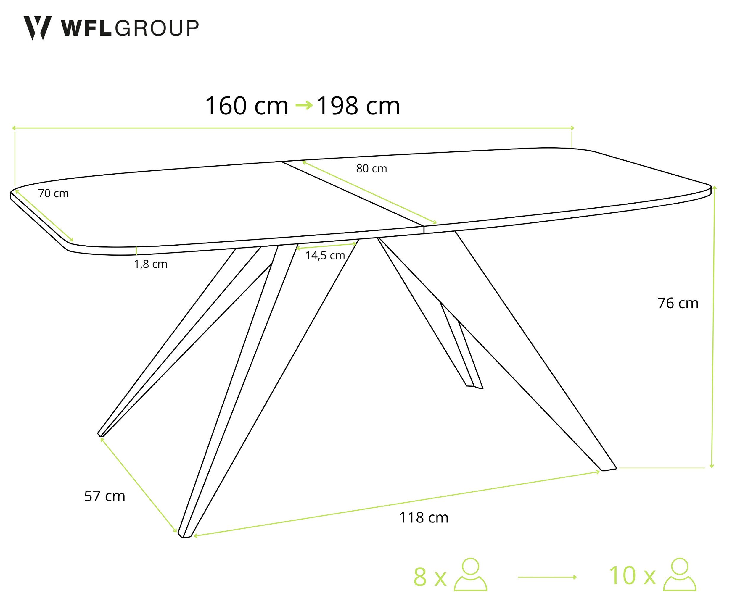 WFL GROUP Esstisch Foster ausziehbarer rechteckig loft mit schwarzen Metallbeinen (MADE IN EU, erhältlich in zwei Größen – 160/180 cm, ausziehbar auf 200/220 cm), industrial Tisch in Holzoptik für Küche, Esszimmer oder Wohnzimmer