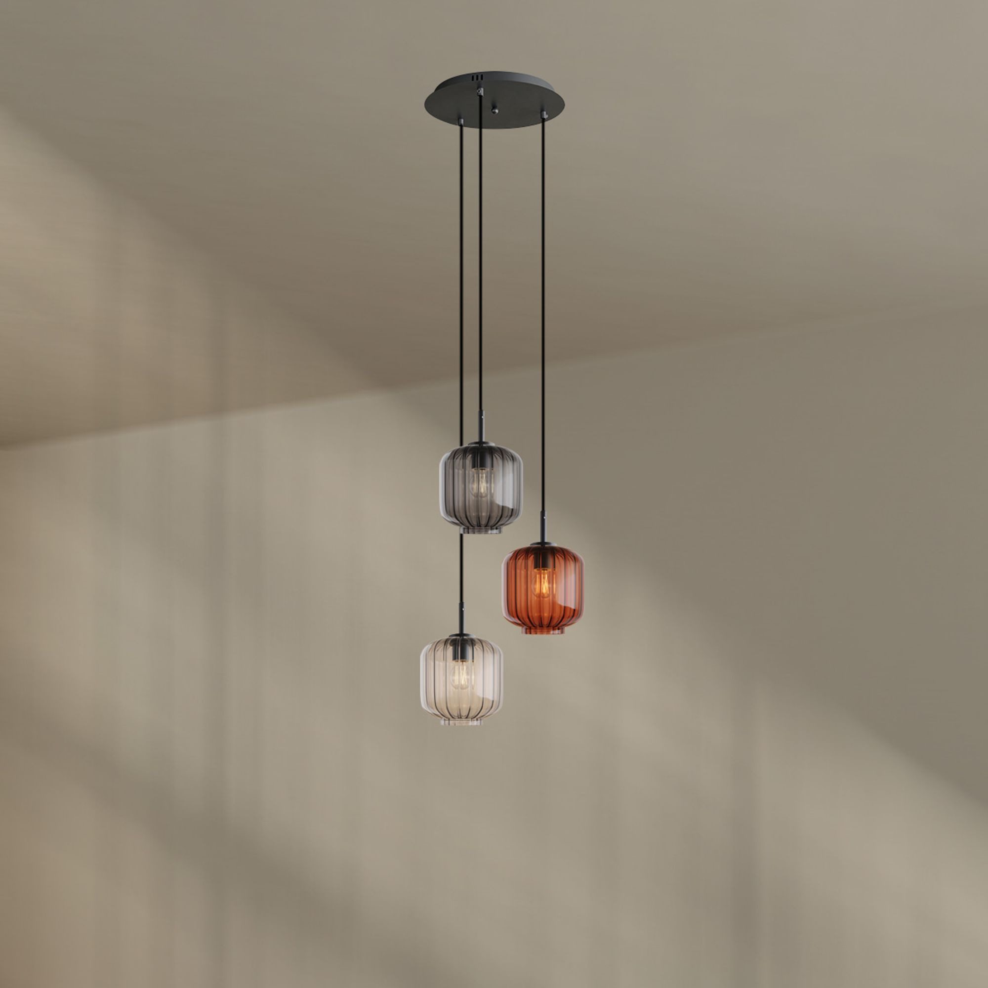 s.luce Pendelleuchte Velo Galerieleuchte 3-flg Ø 40cm Baldachin Ø 20cm Mehrfarbig