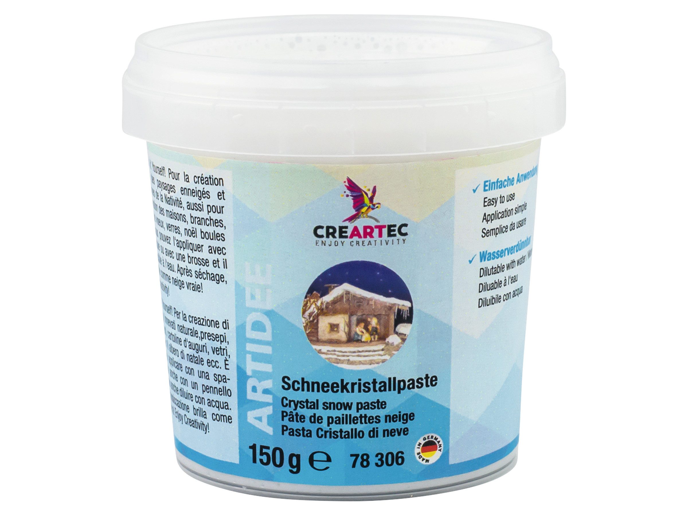 CREARTEC Streudeko Schneekristall Paste - Weiß - 150g, für Schneeeffekte in Modellwelten und Dekorationen - Made in Germany