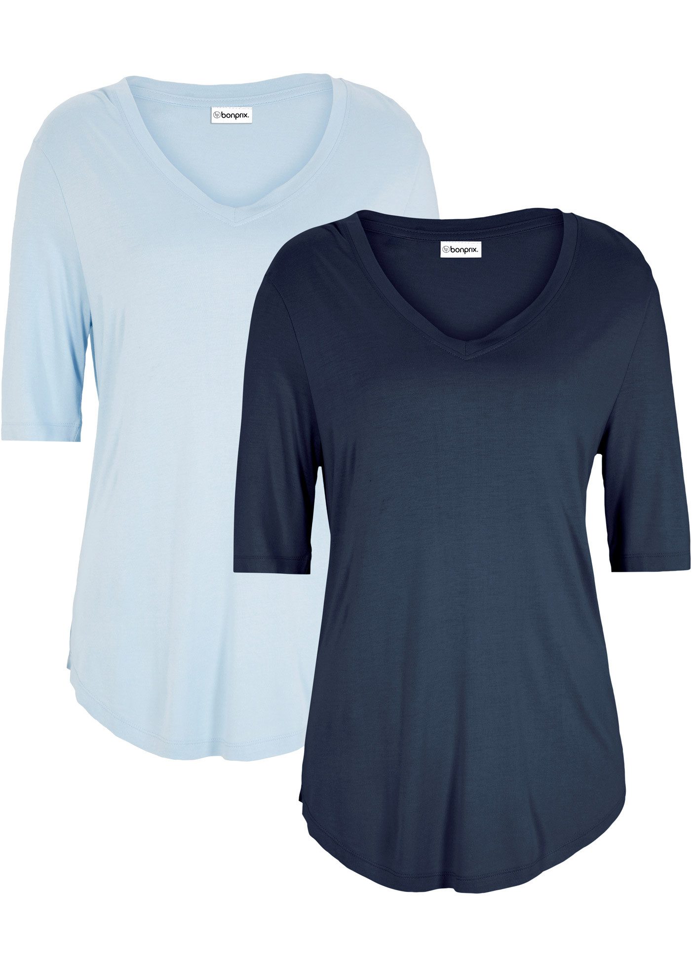 bonprix T-Shirt (Packung, 2-tlg) Figur umspielende Passform, Halbarm, V-Aus günstig online kaufen