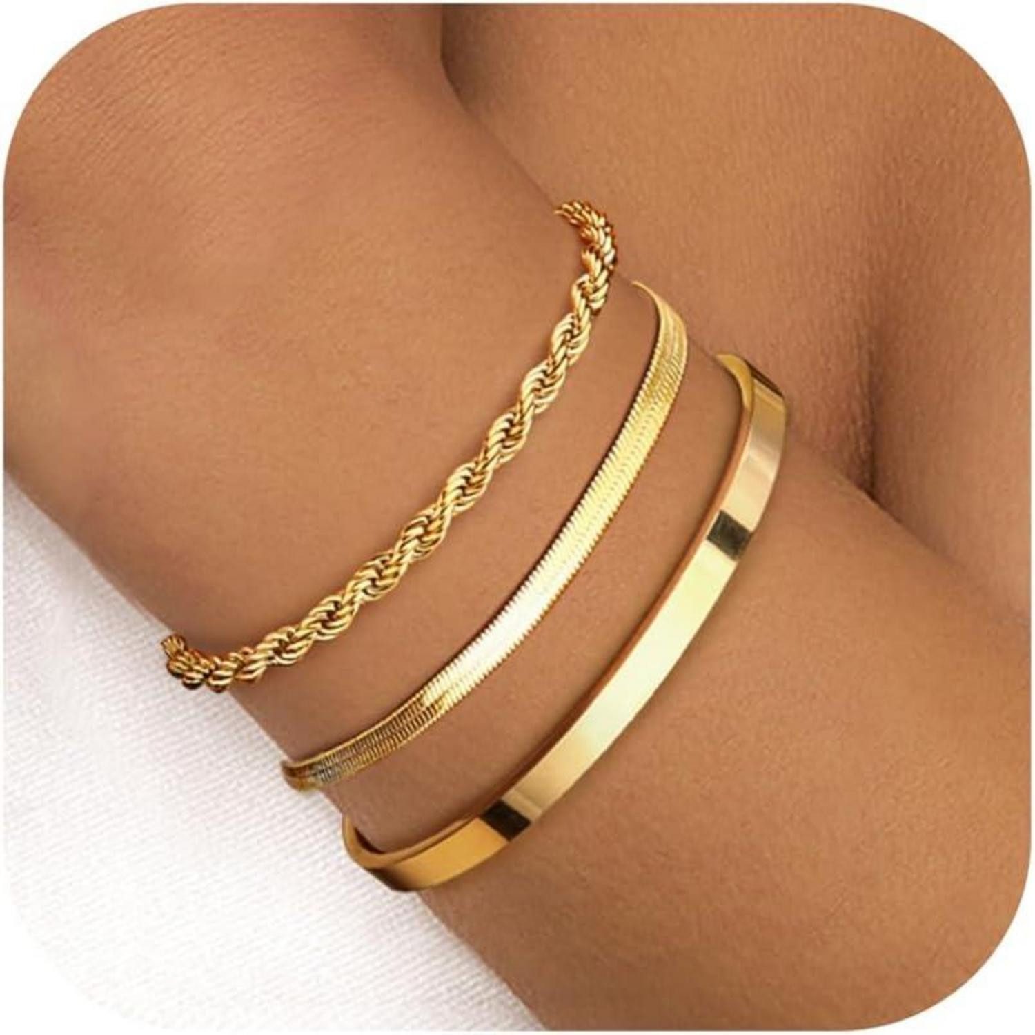Ketten und Armband Set Damen Armband Set Gold 14 Karat Vergoldet Edelstahl Perlen Ketten