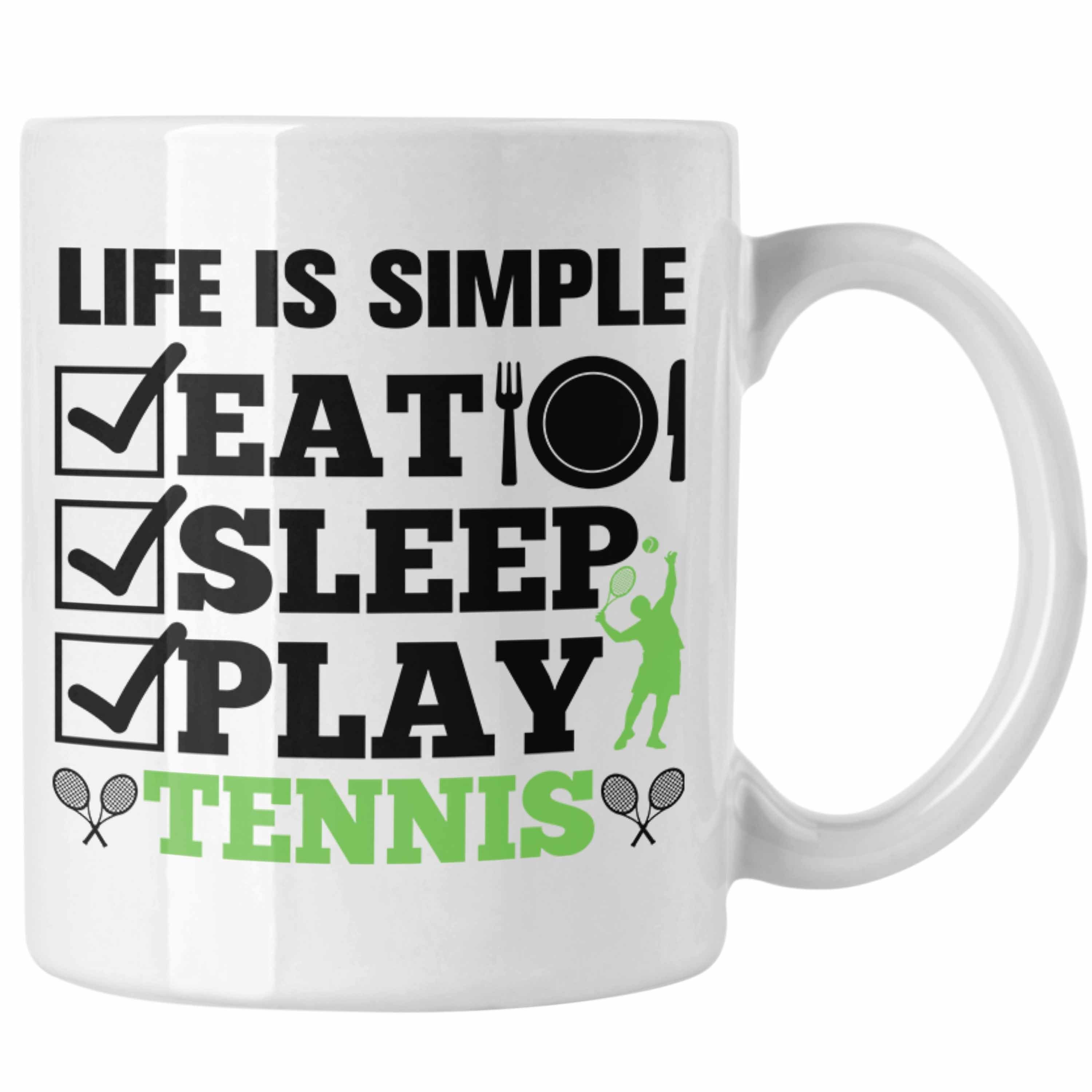 Trendation Tasse Trendation - Tennis Tasse Geschenk für Tennisspieler mit Spruch für Männer Frauen Eat Sleep Tennis Weiss