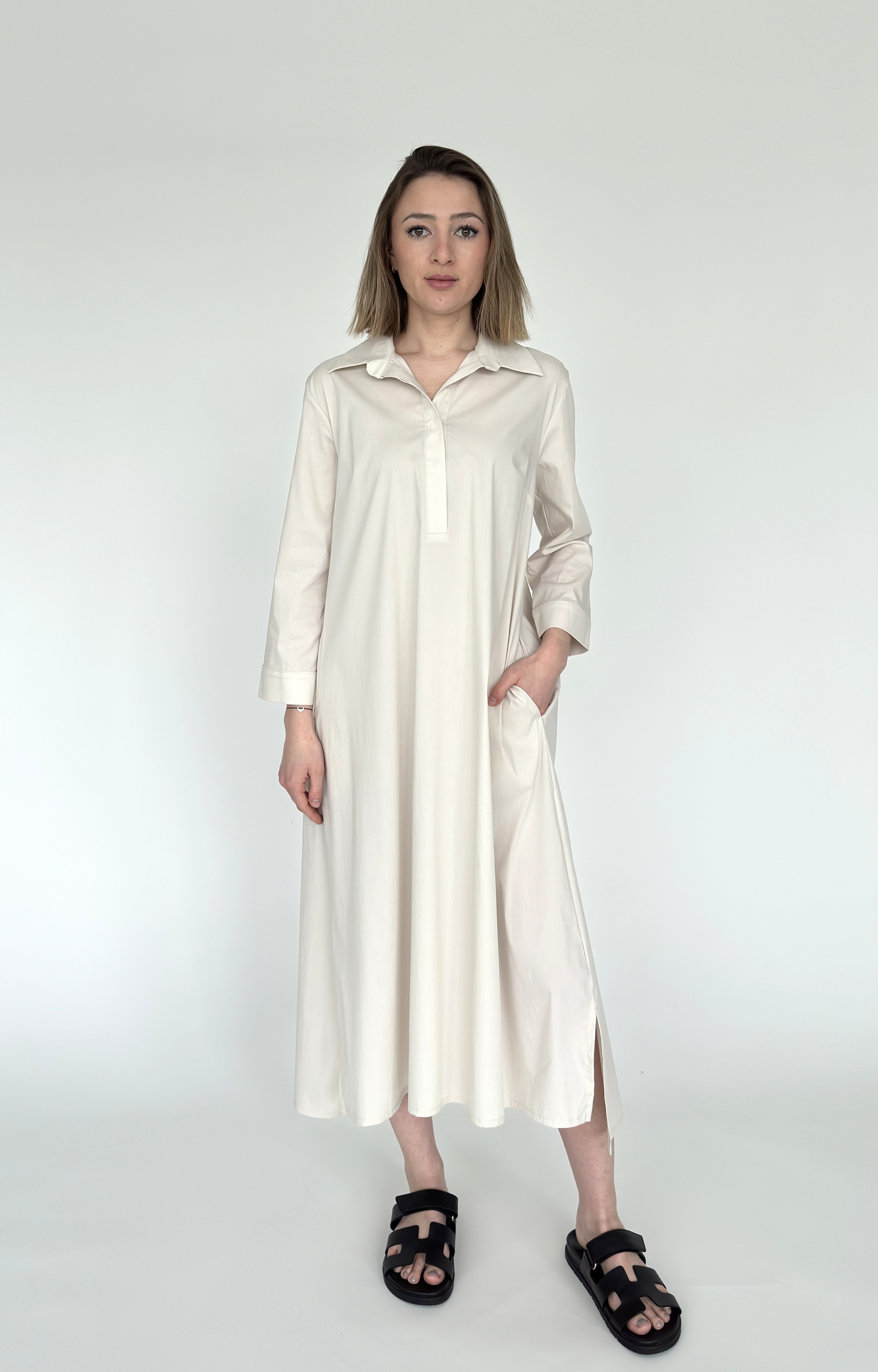 Zuckerwatte A-Linien-Kleid langes Hemdblusenkleid aus feiner günstig online kaufen