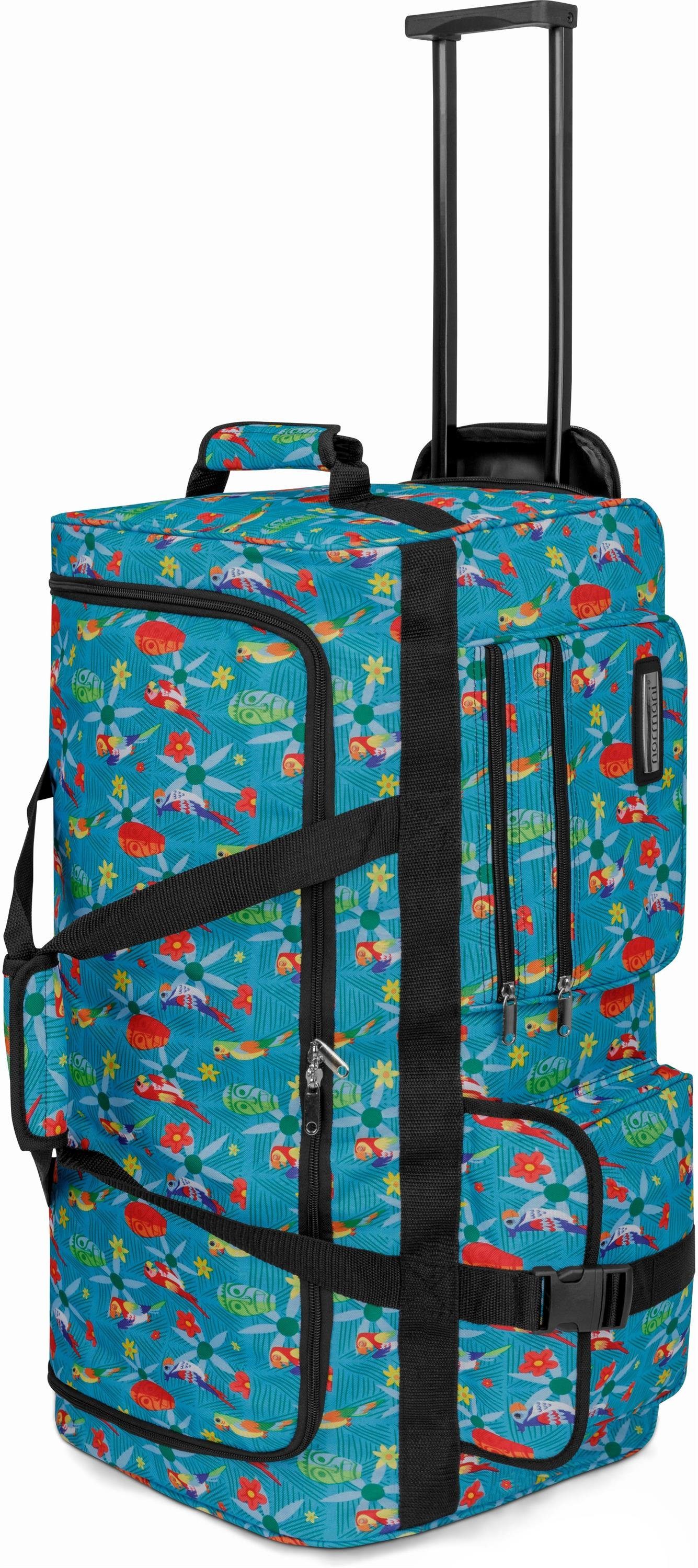 normani Reisetasche Reisetasche mit 3 Rollen 80 Liter, Trolley mit leichtläufigen Rollen Tropical