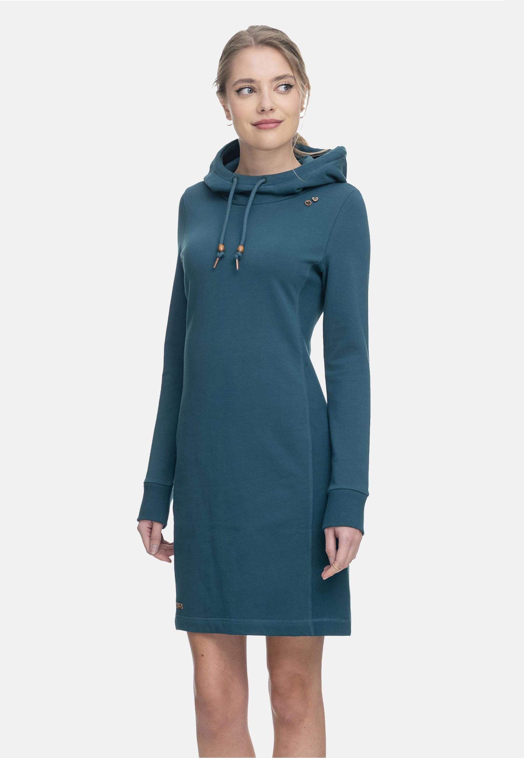 Sweatkleid Ragwear Kapuze Baumwoll Kleid mit dunkelgrün Sabreen Langärmliges