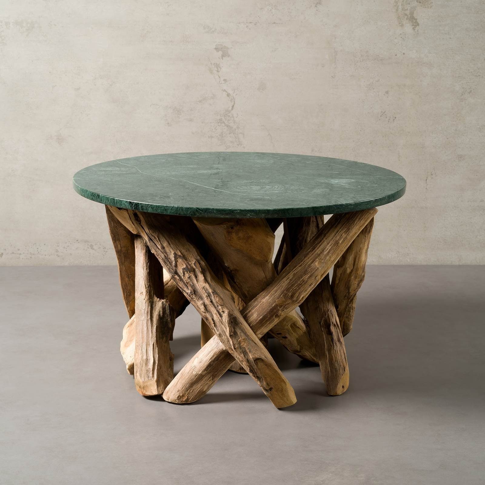 MAGNA Atelier Couchtisch LAKE TAHOE mit Marmor Tischplatte, Sofatisch rund, Wohnzimmertisch, Teakholz Gestell, 70x42cm