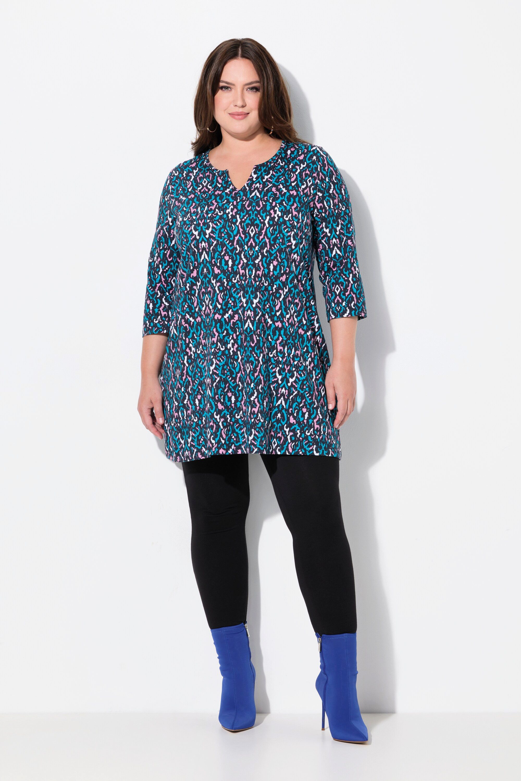 Ulla Popken Longshirt Longshirt A-Linie Tunika-Ausschnitt günstig online kaufen