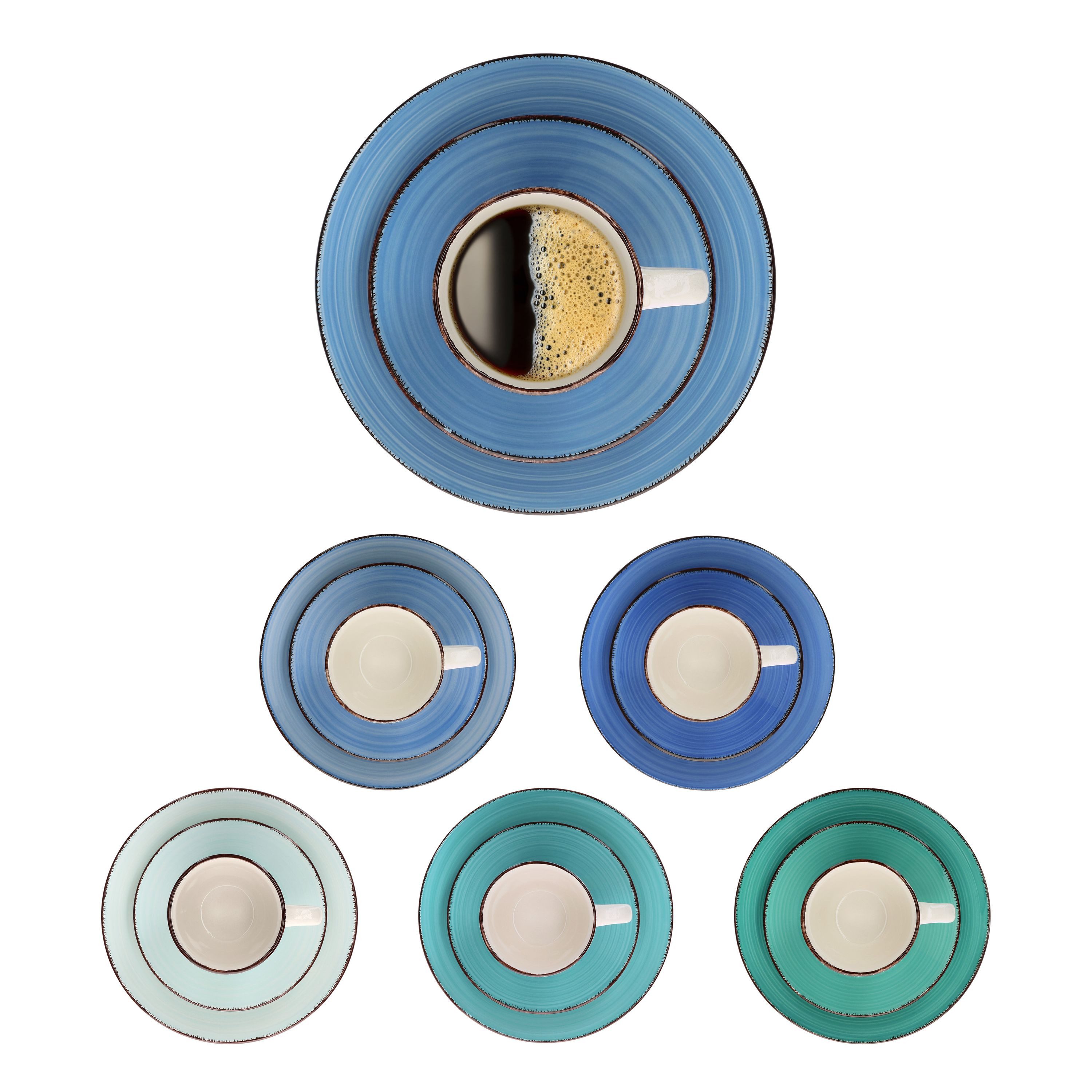 MamboCat Kaffeeservice 18tlg. Kaffeeservice Blue Curacao 6 Personen in Blau-Tönen, Steingut