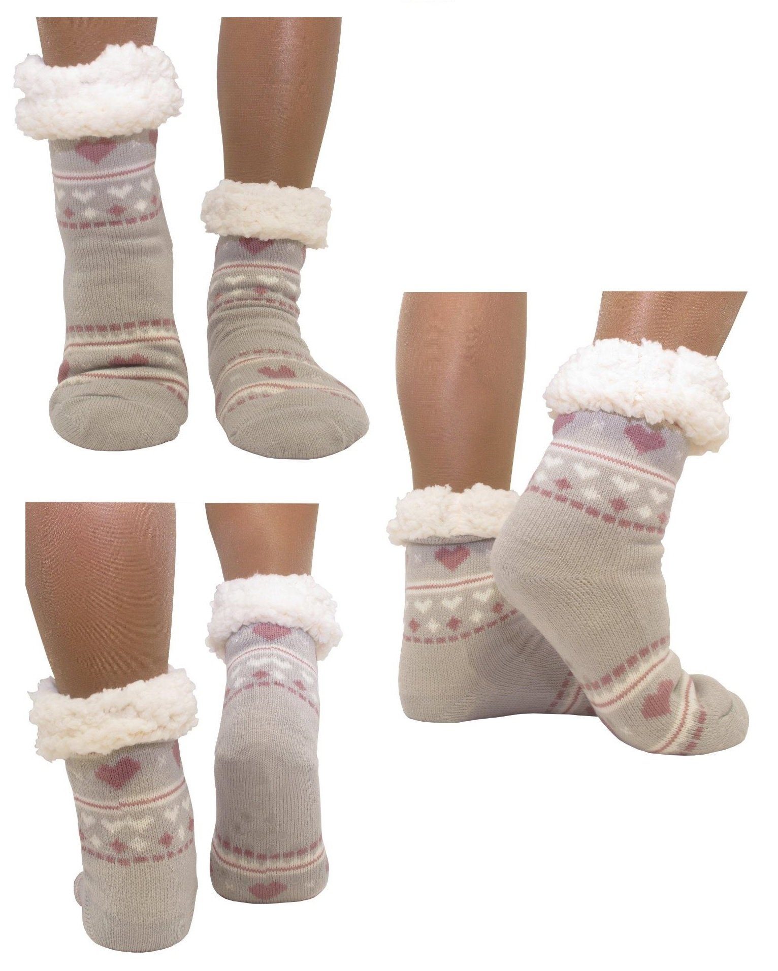 Antonio Kuschelsocken Hüttensocken Haussocken Hüttenschuhe Herz ABS Teddy Farbe: hellgrau -