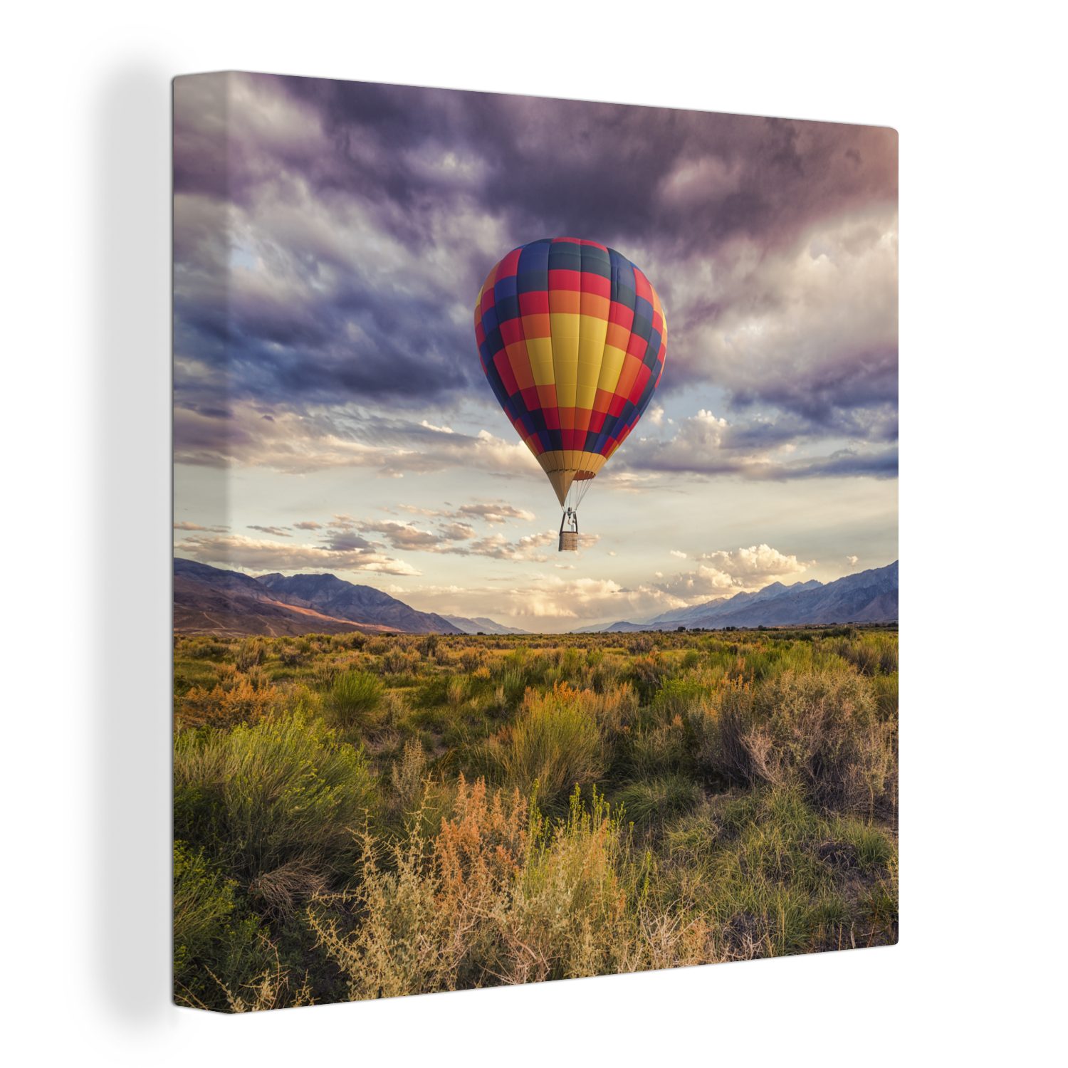 OneMillionCanvasses® Leinwandbild Heißluftballon - Wiese - Amerika, (1 St), Leinwand Bilder für Wohnzimmer Schlafzimmer