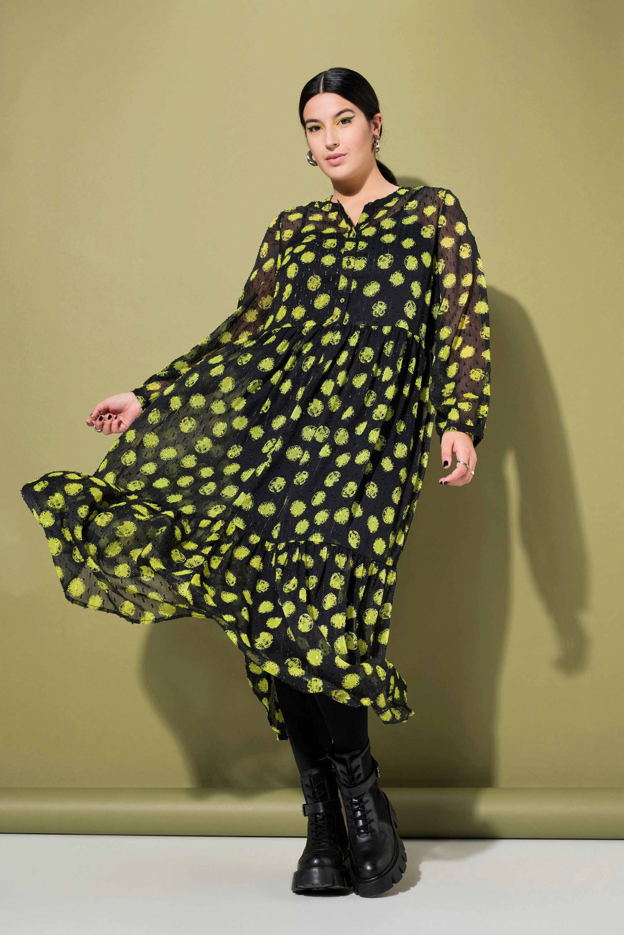 Studio Untold Jerseykleid Maxikleid A-Line Dot Print Langarm