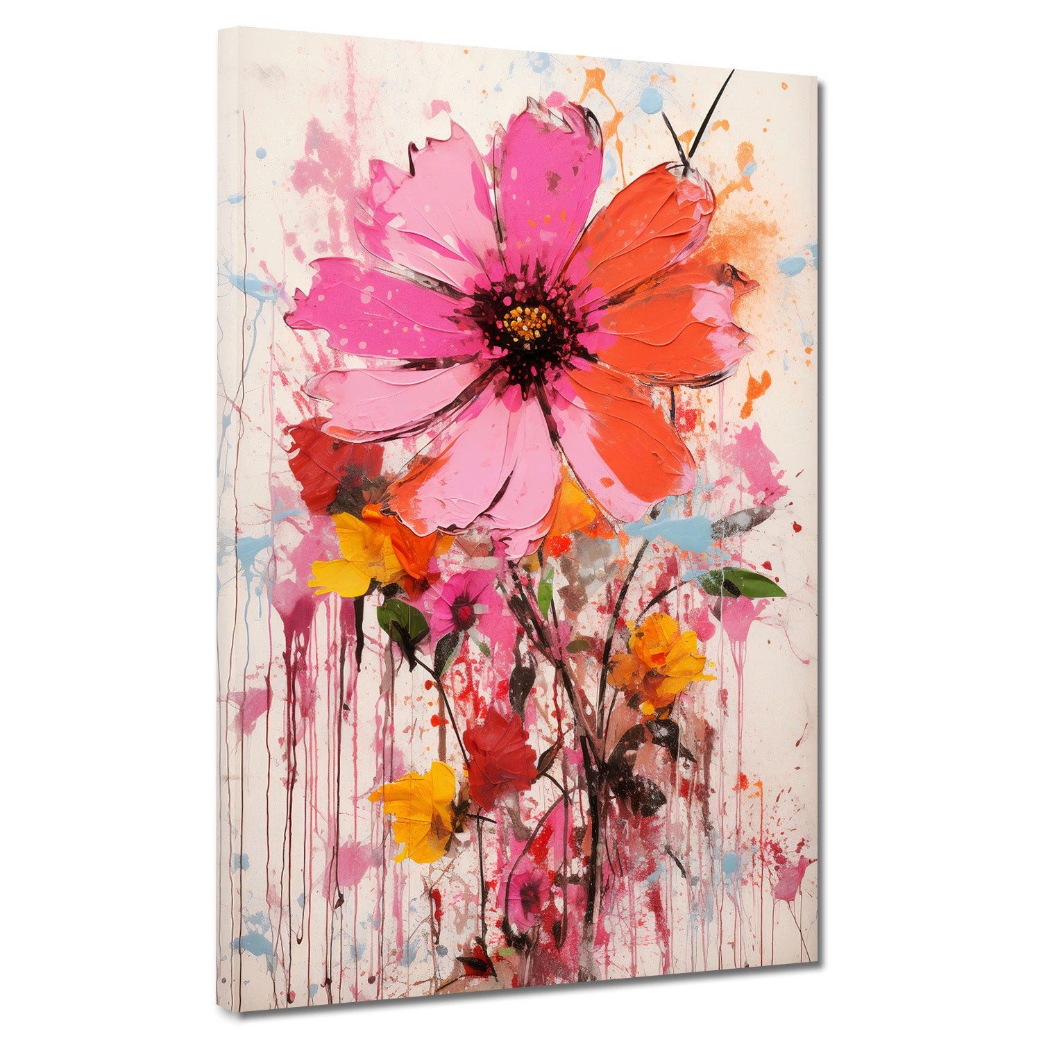 Artedinoi Leinwandbild Blühende Blumen pink Spachtel Leinwandbild Wandbild XXL Deko, Blühende Blumen, abstrakt