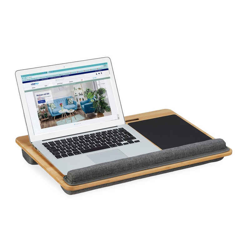 relaxdays Laptop Tablett Laptopkissen mit Handgelenkauflage, Bambus