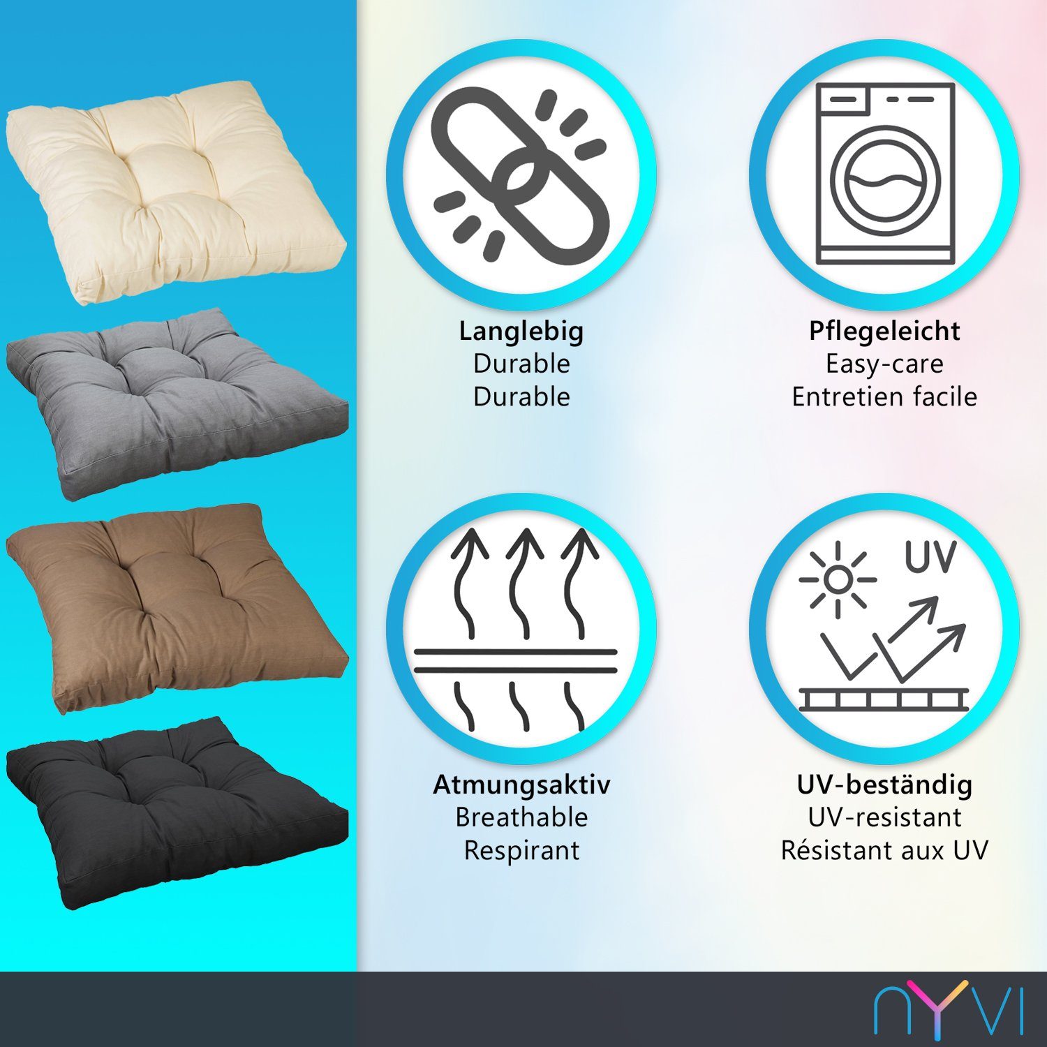 NYVI Sitzkissen Loungekissen SmartLounge - 6x Sitzkissen 50x50 cm, Auflagen für Rattan Gartenmöbel, Indoor & Outdoor, Wasserabweisend