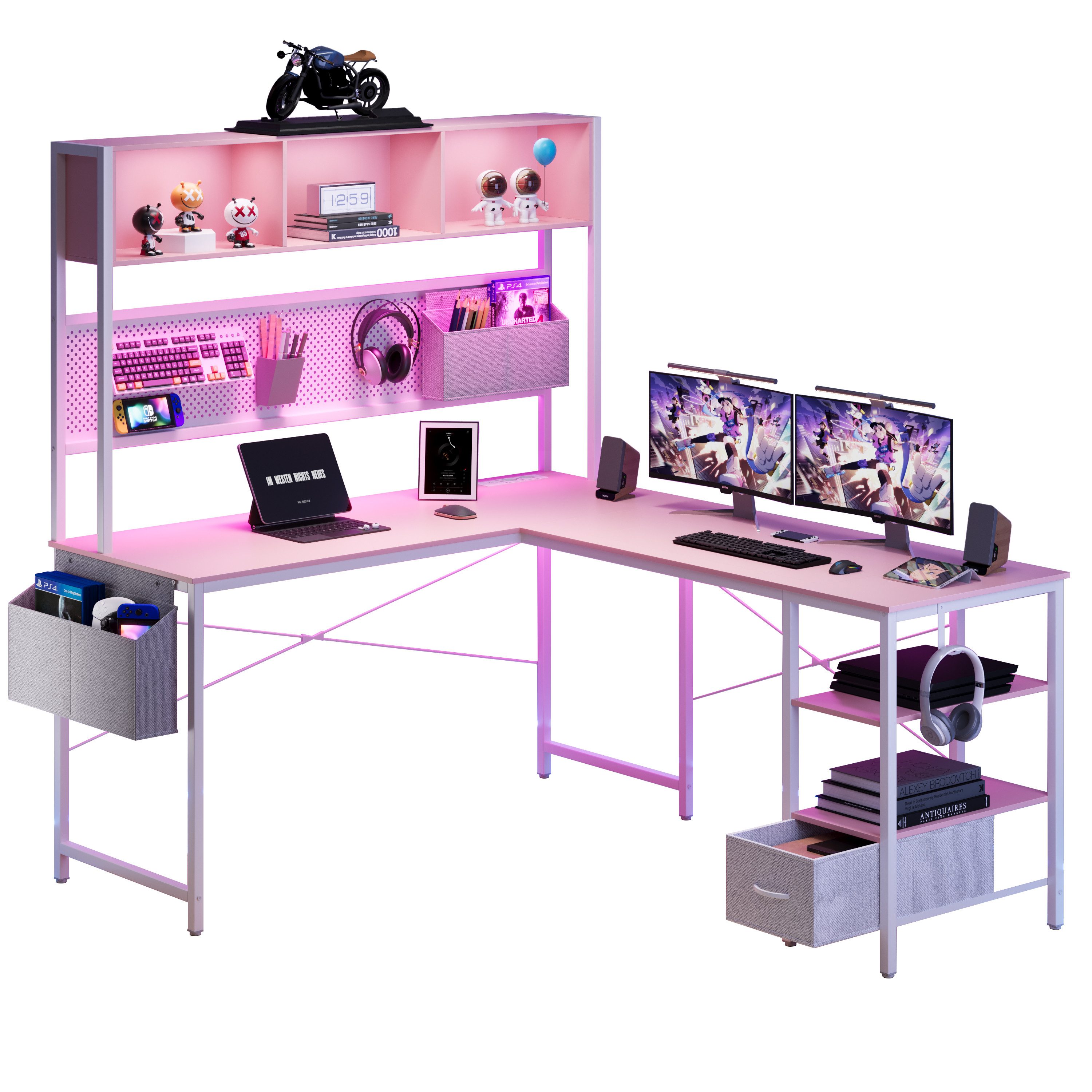 Dowinx Eckschreibtisch L-förmige Schreibtisch, LED Gaming günstig online kaufen