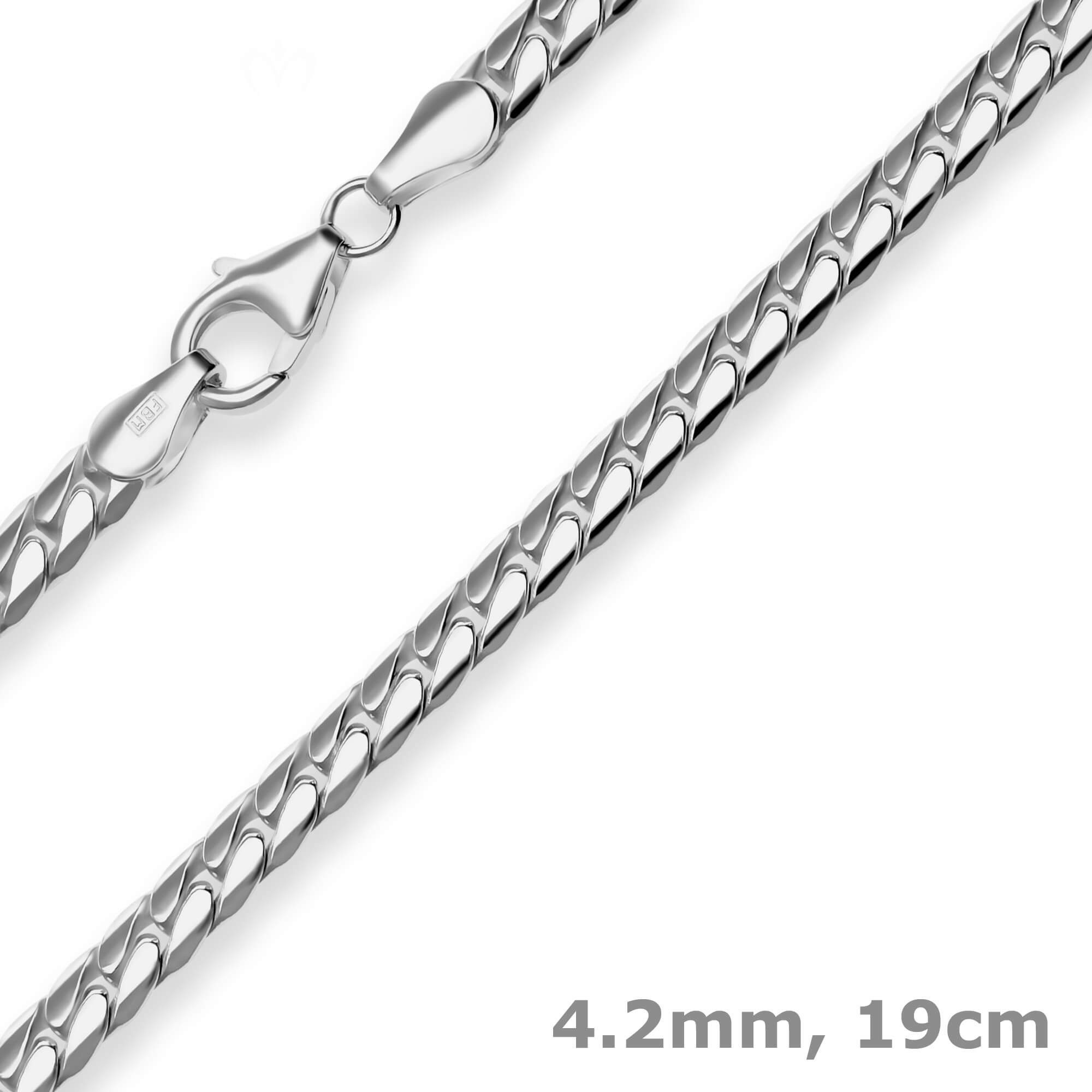 Schmuck Krone Panzerarmband 4,2mm Armband Panzerkette oval aus 925 Silber rhodiniert 19cm, Silber 925