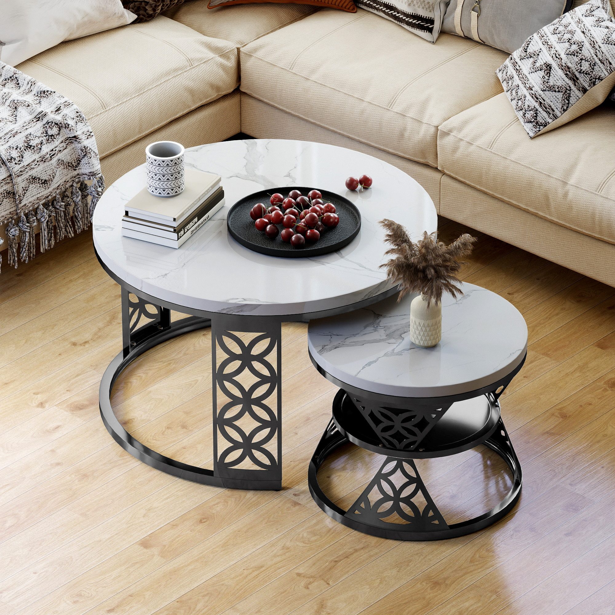 HAUSS SPOLE Couchtisch 2-teiliges Beistelltisch-Set aus MDF und stabilem Me günstig online kaufen