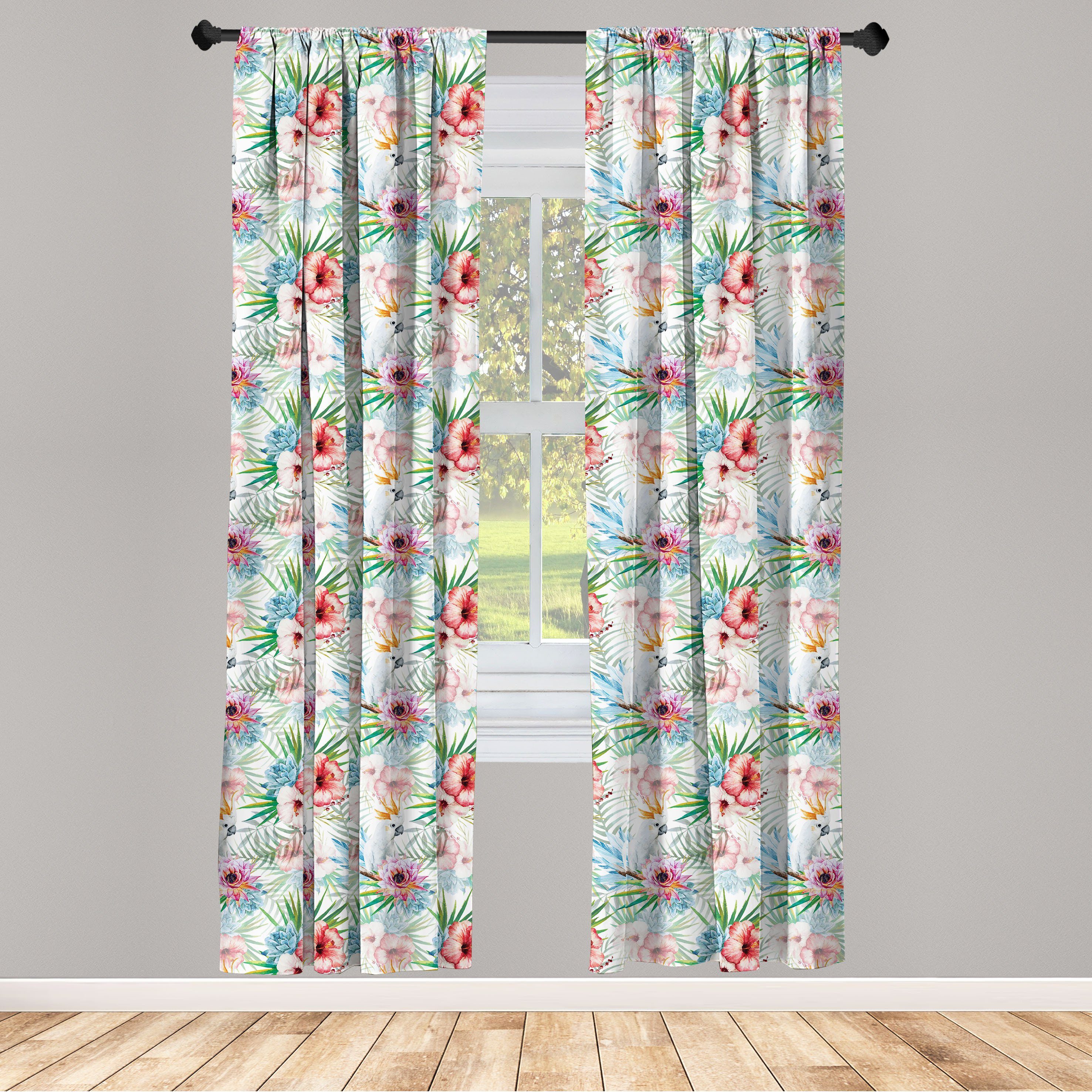 Gardine Vorhang für Wohnzimmer Schlafzimmer Dekor, Abakuhaus, Microfaser, Tropisch Exotische Parrot Blume
