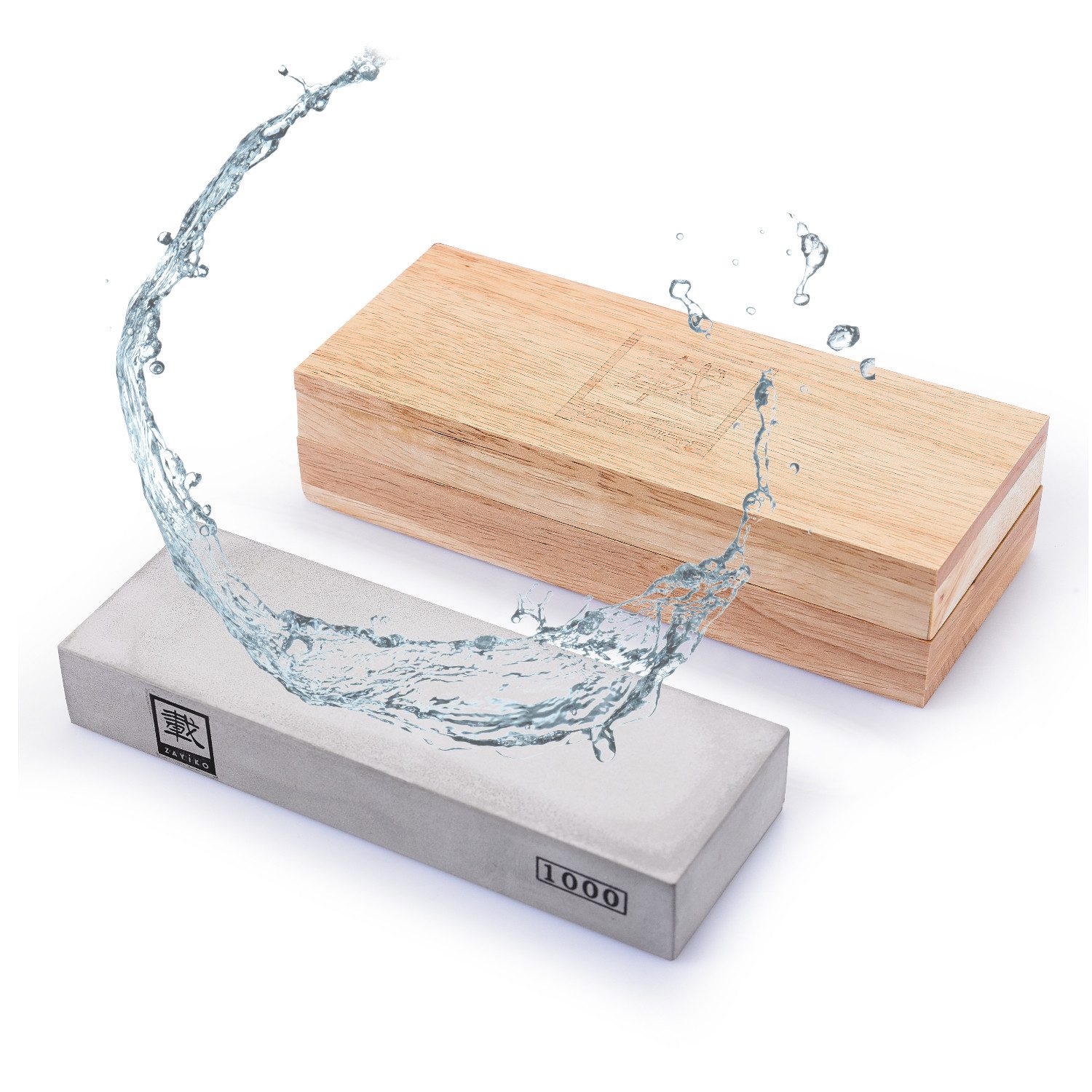 ZAYIKO Messerschärfer Natur-Abziehstein mit 1000er Körnung für Grundschliff inkl. Holzbox