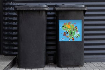MuchoWow Wandsticker Eine Illustration einer Karte von Afrika mit den Big Five (1 St), Mülleimer-aufkleber, Mülltonne, Sticker, Container, Abfalbehälter