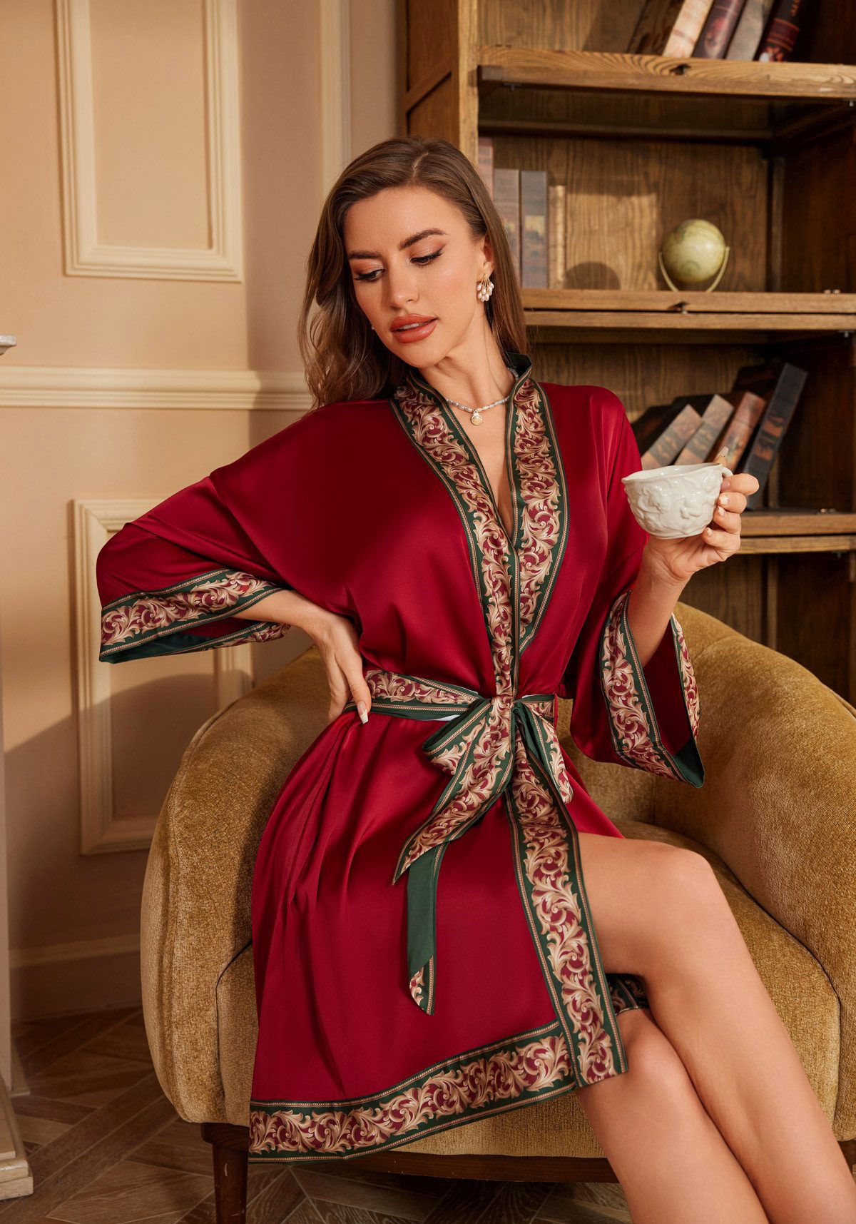 Vivi Idee Morgenmantel Kimono Bademantel, Nachthemd, Schlafmantel, satin Ei günstig online kaufen