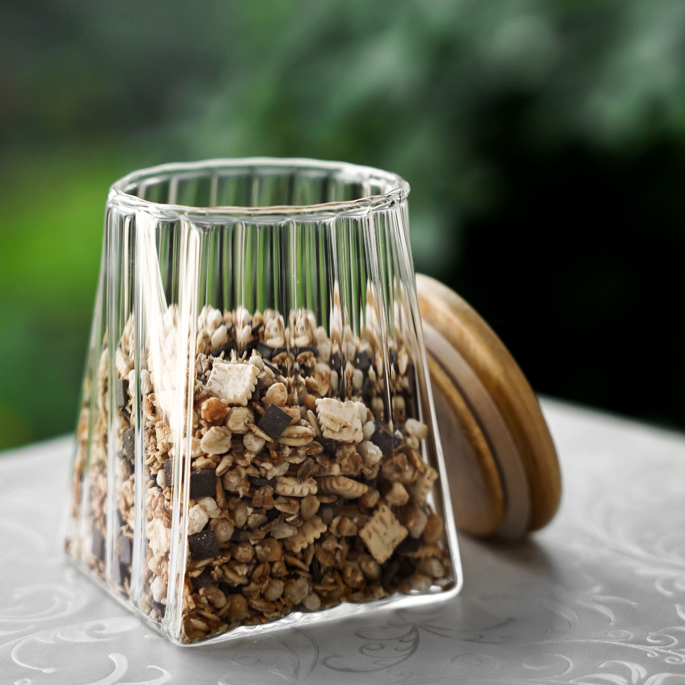 Mulex Vorratsglas aus Borosilikatglas 3er Set mit luftdichtem Holzdeckel