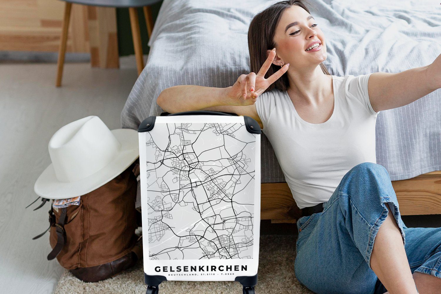 MuchoWow Handgepäckkoffer Karte 4 Karte, Deutschland rollen, mit für Reisekoffer Ferien, Gelsenkirchen Rollen, - Reisetasche Stadtplan Trolley, - - Handgepäck 