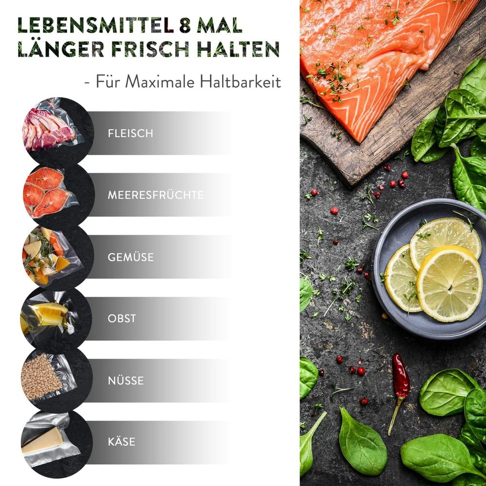 GustoVac Vakuumierbeutel doppelt geprägte Struktur 100 St., Fleisch Fisch Wurst Gemüse einfrieren Kühlschrank Essen konservieren
