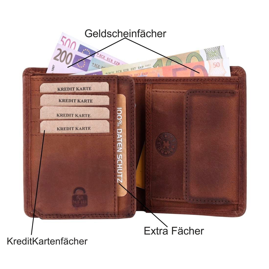 Herren Portemonnaie, Leder mit mit Münzfach Kette Brieftasche Geldbörse Börse SHG Schutz RFID