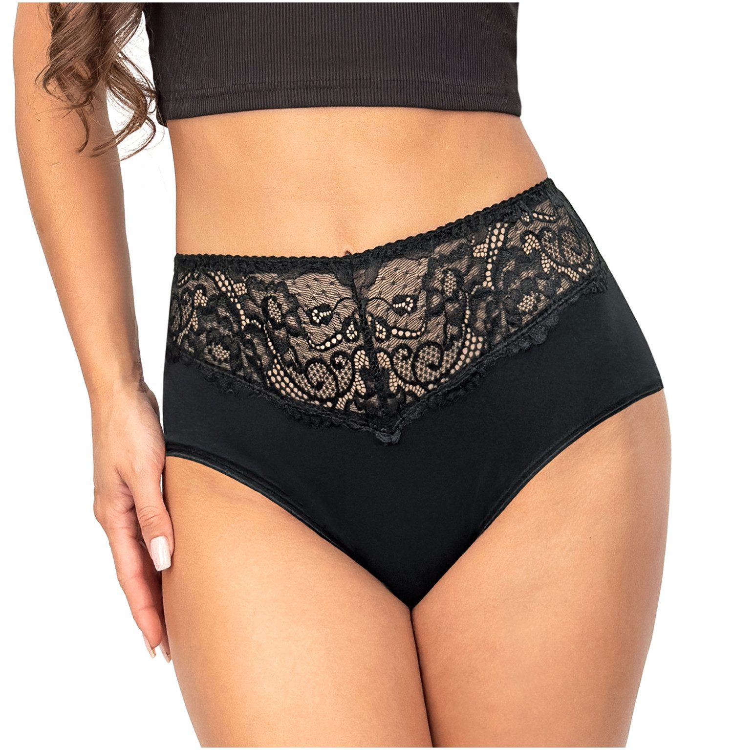 Donna Taillenslip 243 (2-St) Damen 2er Pack Taillen Slips Unterhosen florale Spitze Baumwolle