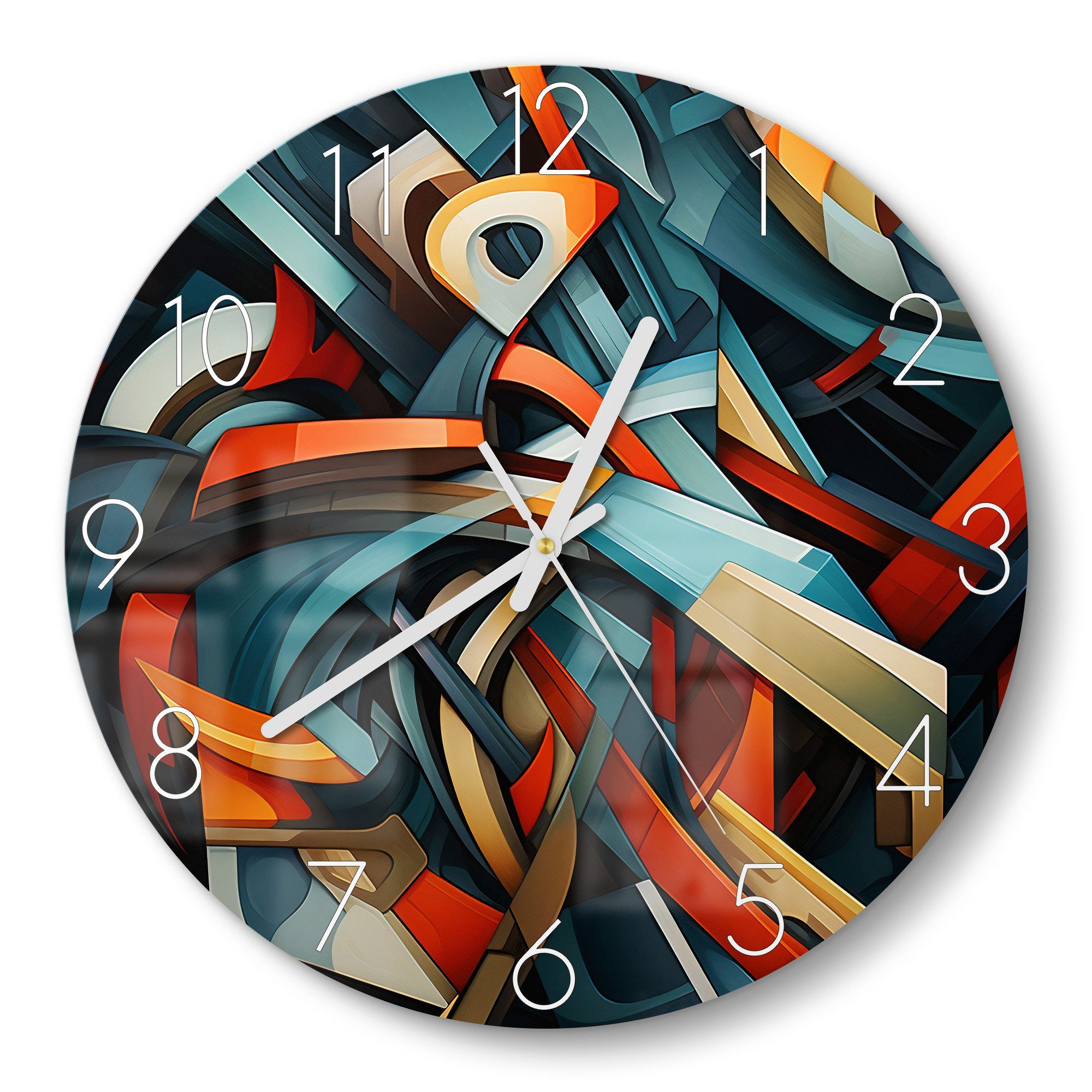 DEQOART Wanduhr 'Geometrie des Lichts' (Glas Glasuhr modern Wand Uhr Design Küchenuhr)