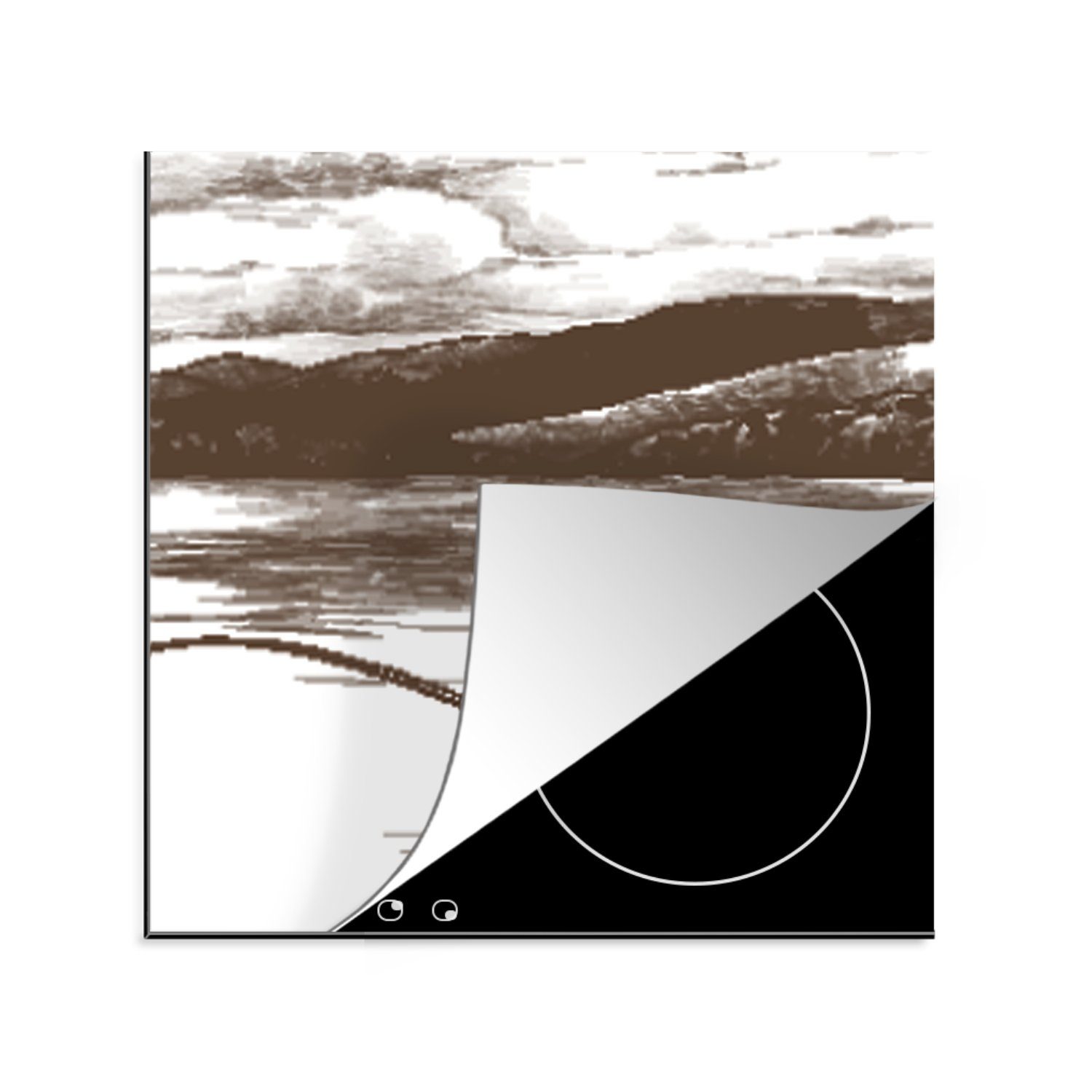 MuchoWow Herdblende-/Abdeckplatte Boot - Meer - Angelrute, Vinyl, (1 tlg), 78x78 cm, Ceranfeldabdeckung, Arbeitsplatte für küche