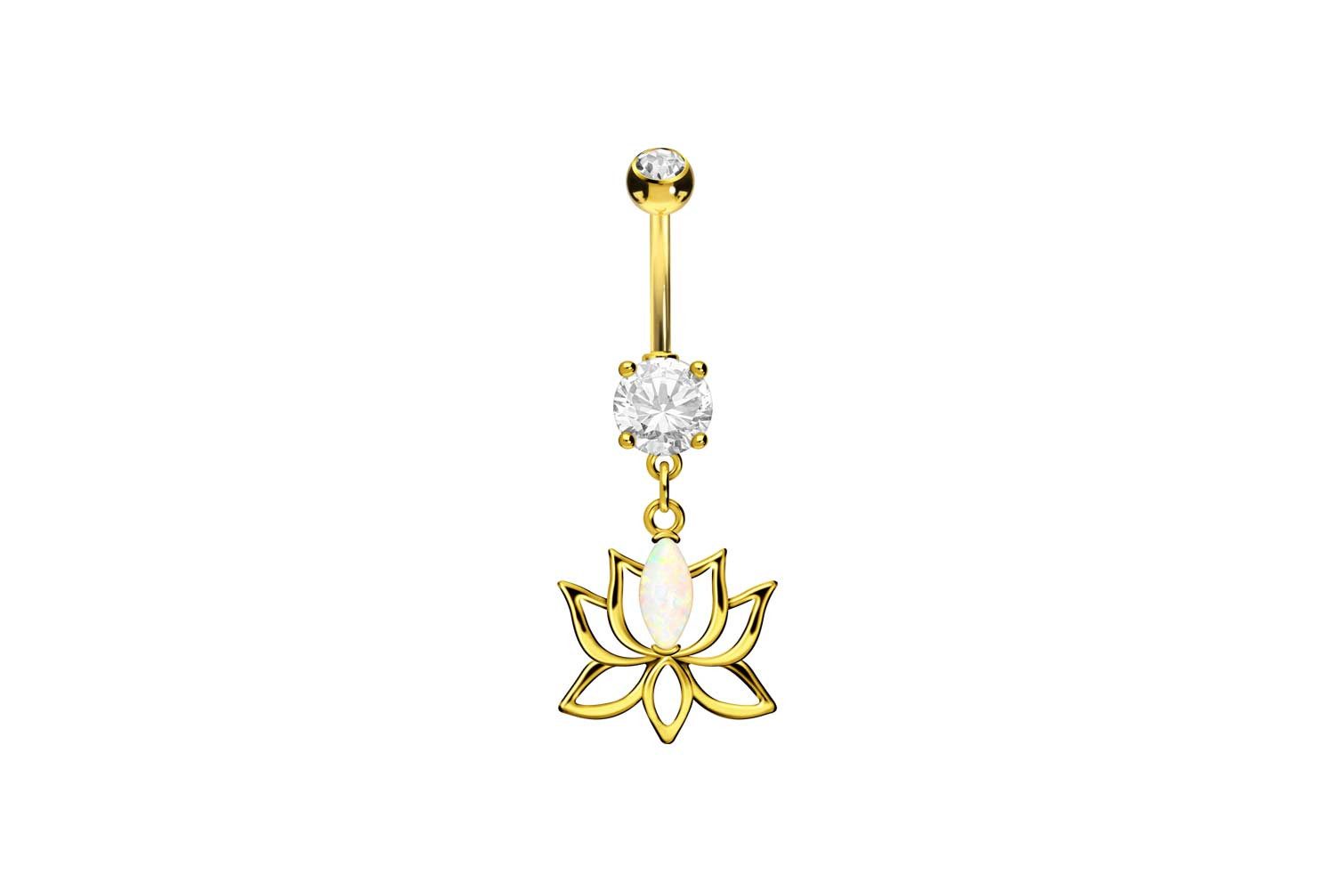 PIERCINGLINE Bauchnabelpiercing Chirurgenstahl Bananabell Brass-Design LOTUSBLÜTE + SYNTHETISCHER OPAL (Bananabells, 1-tlg)